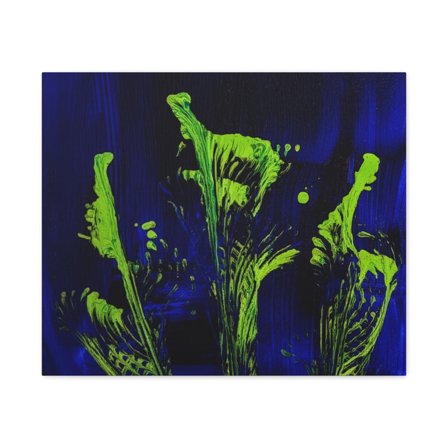 calla_lillies_pt.2 - Neon Floral Abstract Canvas Print — Blue & Lime Stretched Wall Art