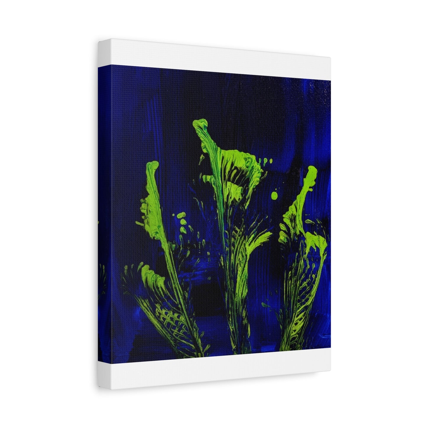 calla_lillies_pt.2 - Neon Floral Abstract Canvas Print — Blue & Lime Stretched Wall Art