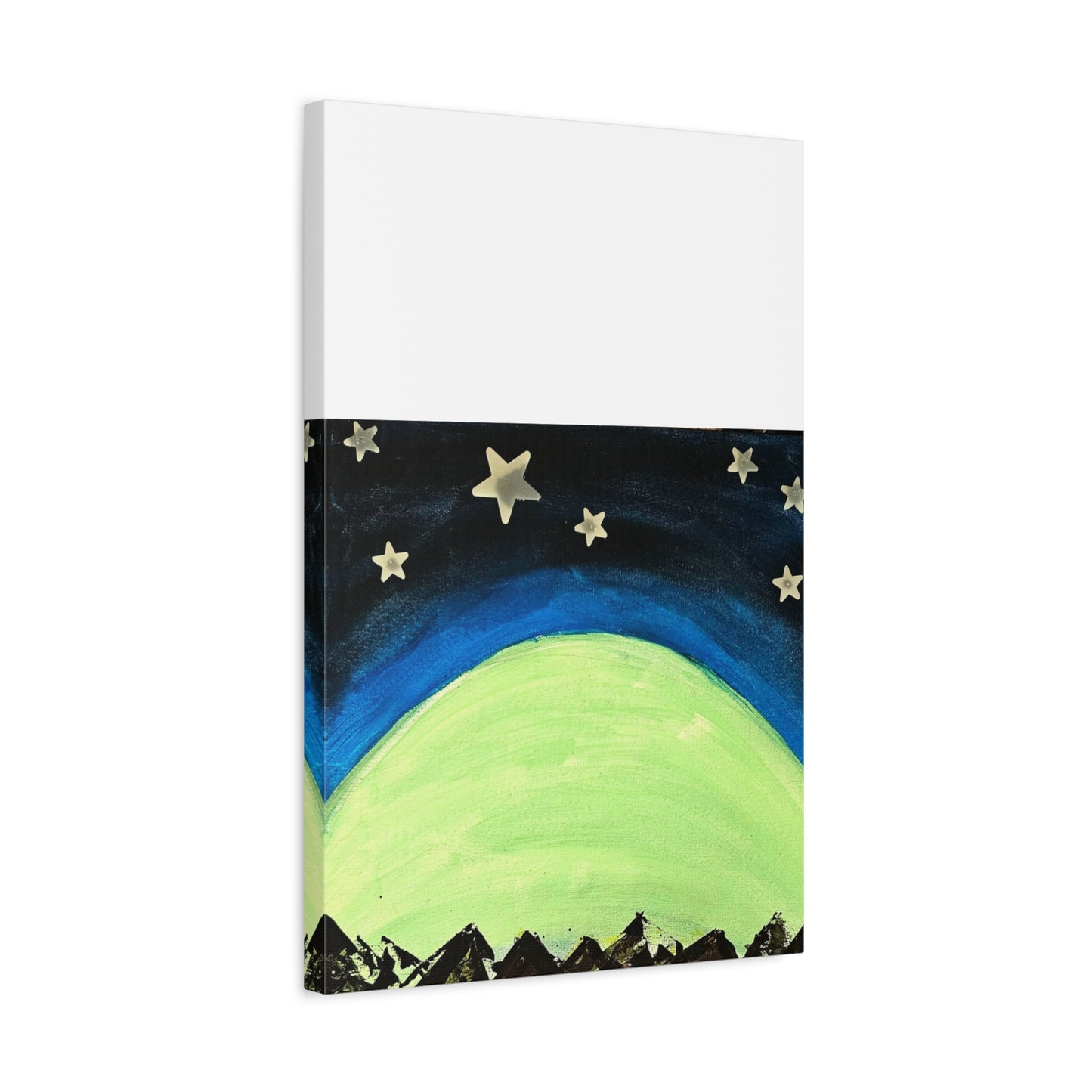 Green Moonrise Canvas Wall Art – Mountain Silhouette Nightscape