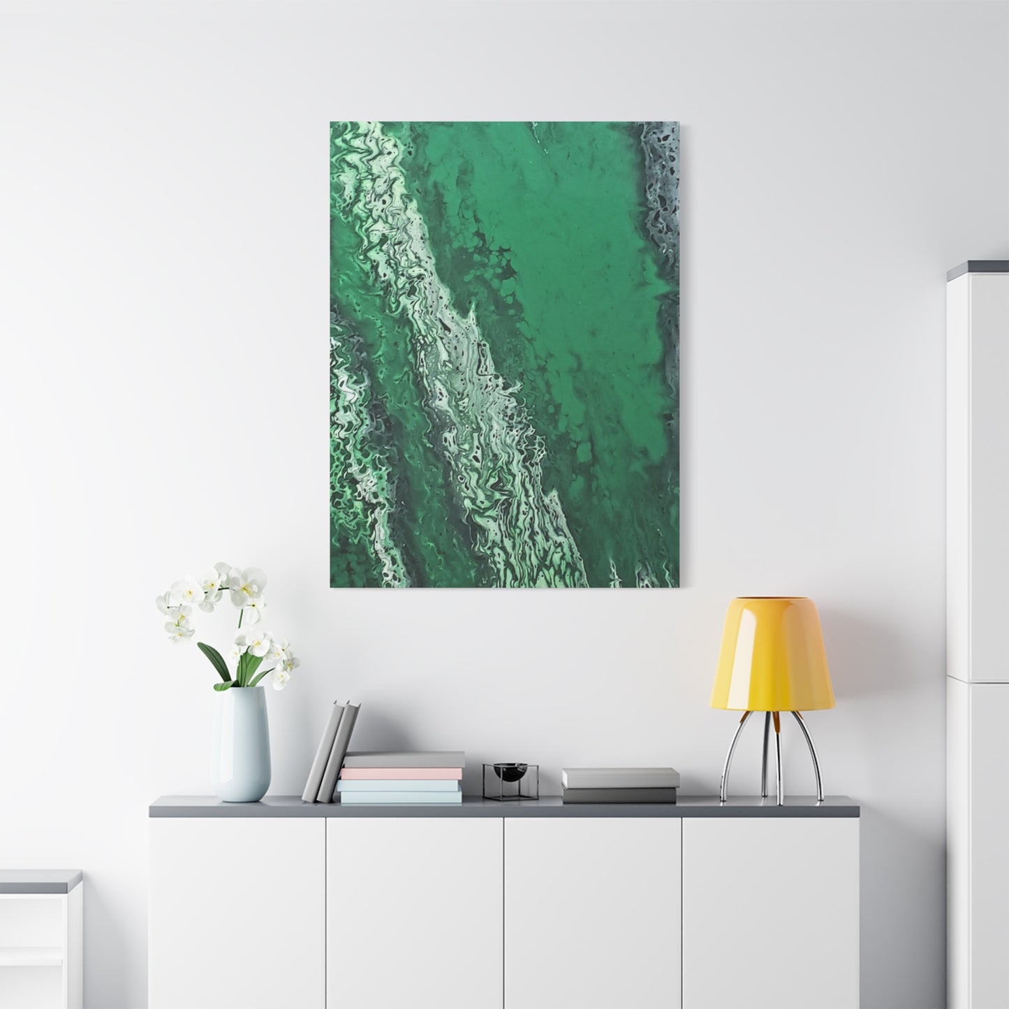 Emerald Wave Abstract Canvas Print — Matte Stretched Wall Art