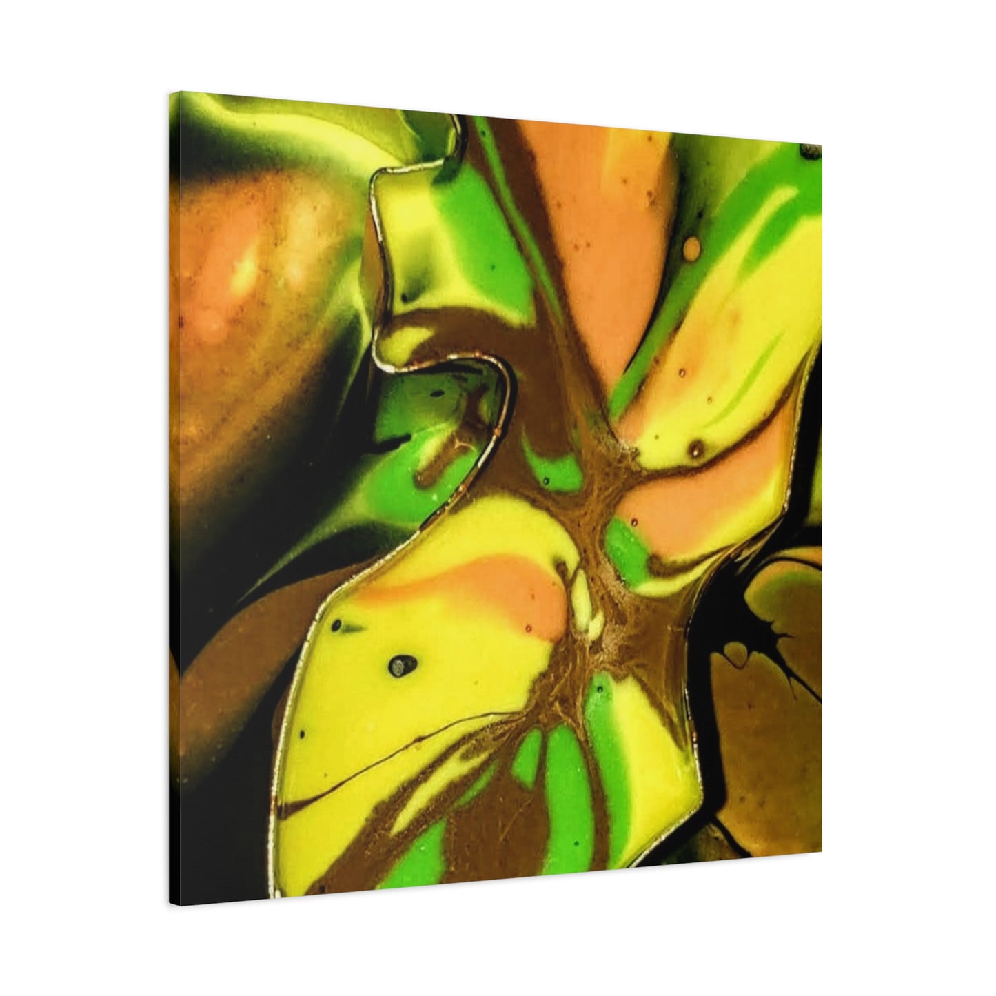 Abstract Green & Gold Fluid Art Matte Canvas Print (Stretched)