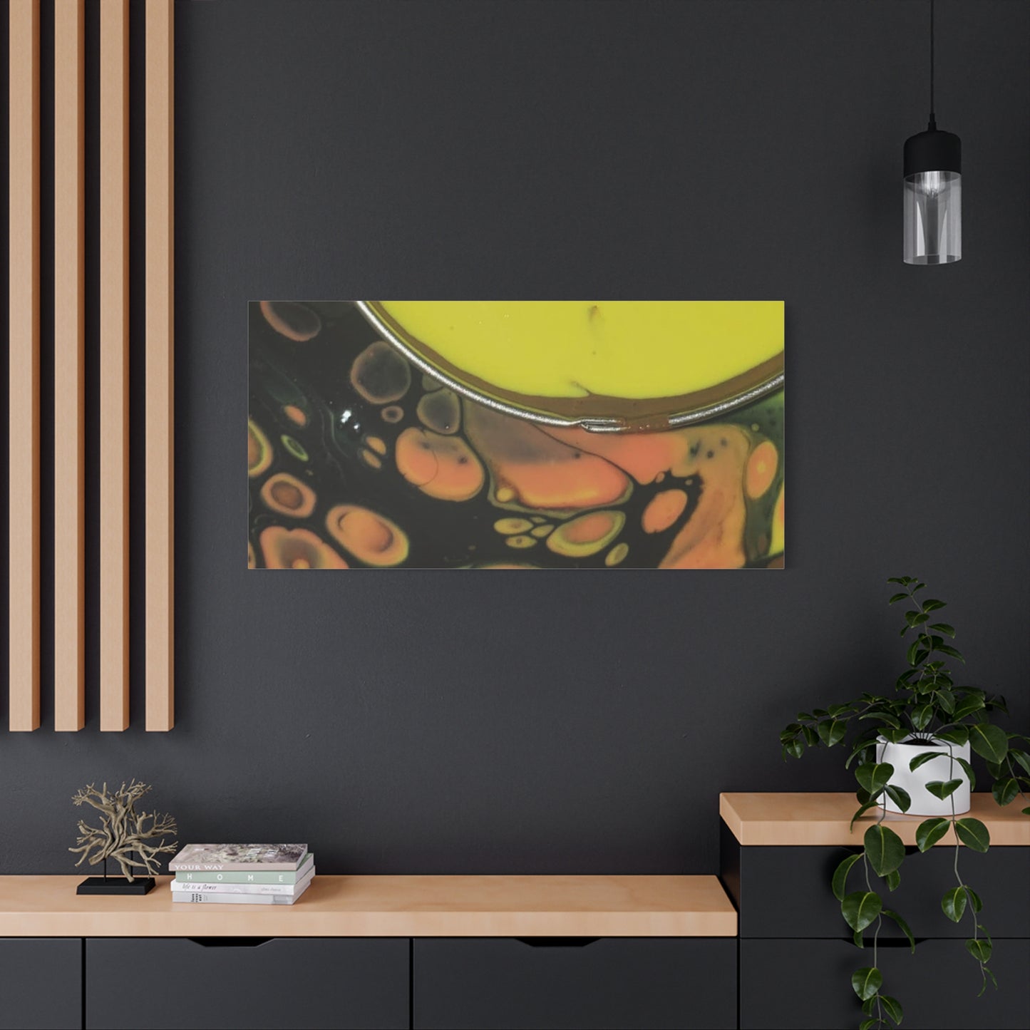 Abstract Fluid Art Canvas Print — Yellow & Black Cell Pour
