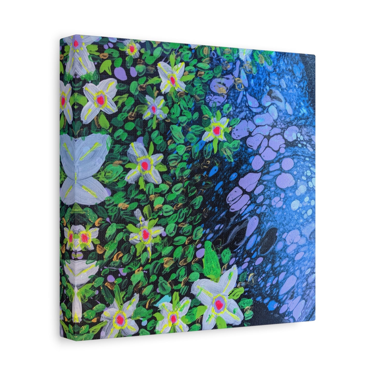 Floetrol&Flowers -  Reef Matte Canvas Wall Art — Blue & Green Abstract Flower Painting