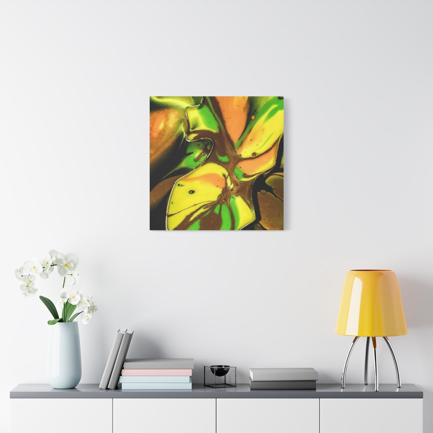 Abstract Green & Gold Fluid Art Matte Canvas Print (Stretched)