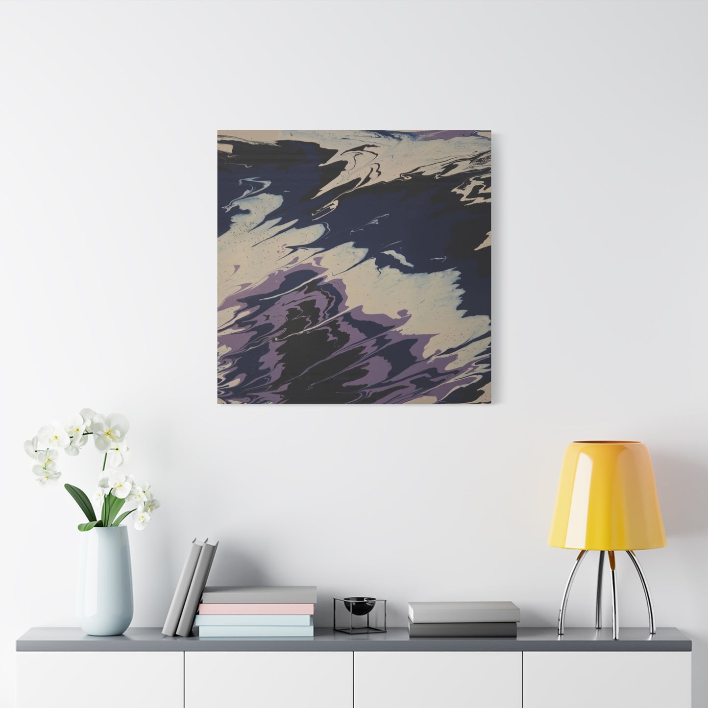 Abstract Navy & Lavender Wave Matte Stretched Canvas (1.25")