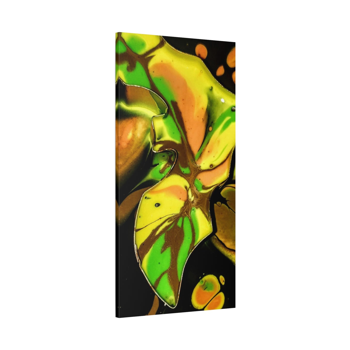 Abstract Green & Gold Fluid Art Matte Canvas Print (Stretched)