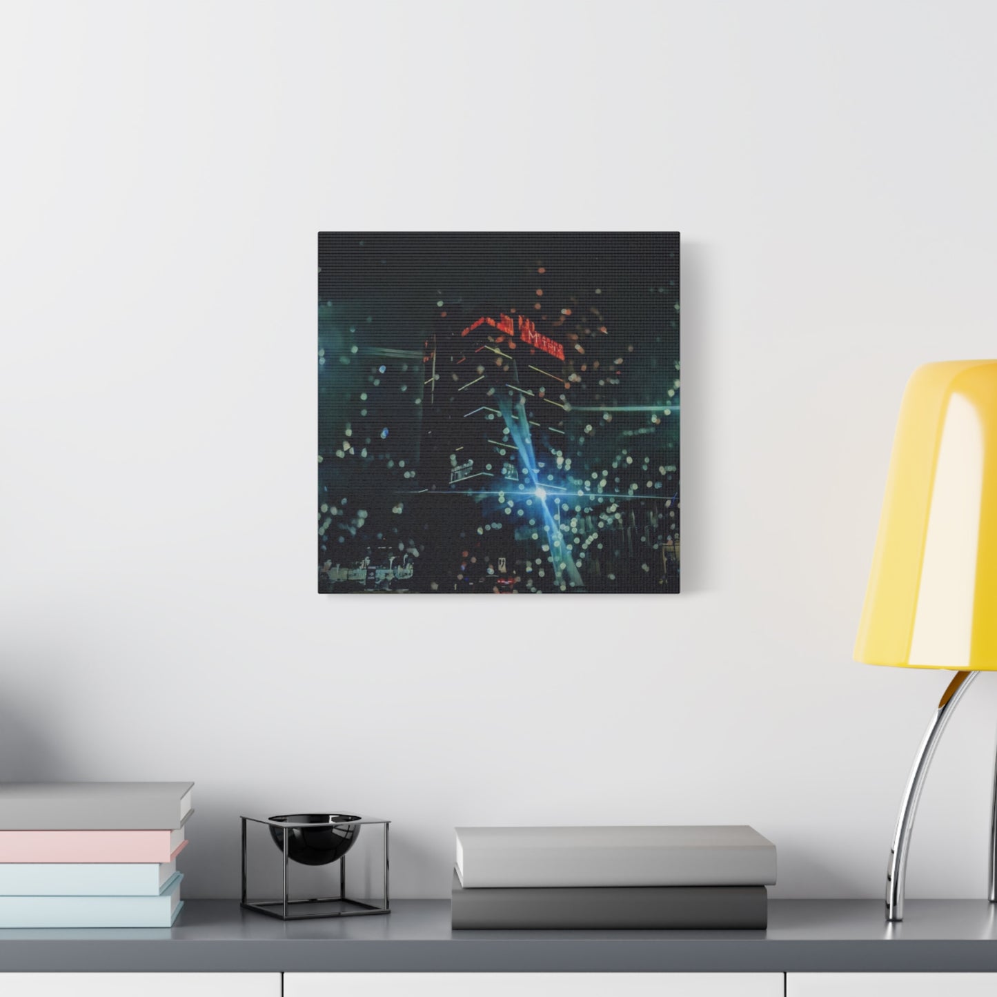 matrix @night Canvas Print — Moody Rainy Urban Wall Art (Matte Stretched)