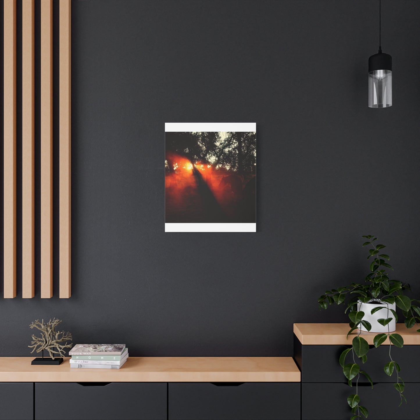 Sunset Forest Matte Canvas Wall Art — Dramatic Orange Light Photography