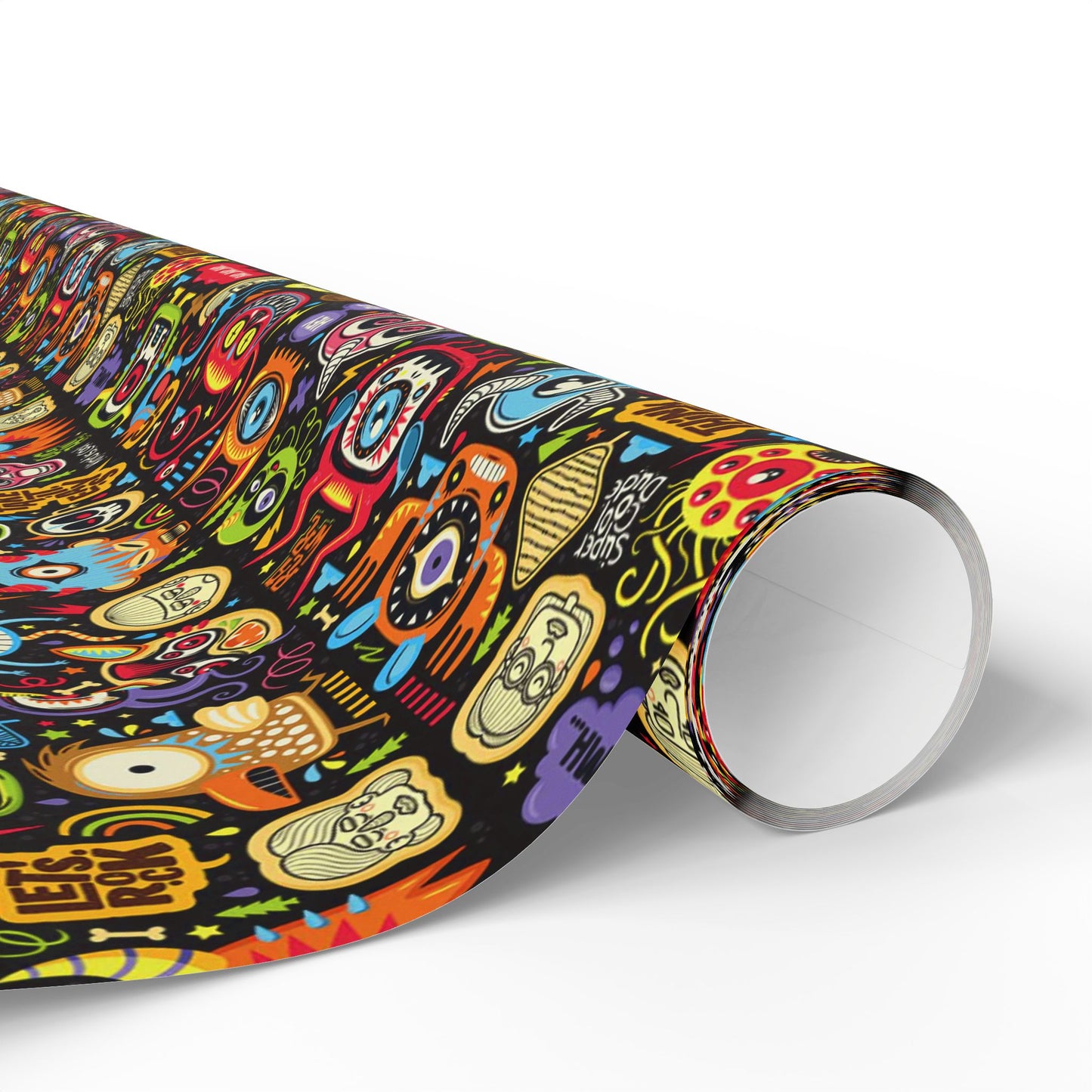 Wrapping Paper - Colorful Neon Emoji Doodles Gift Wrap (Halloween & Birthday)