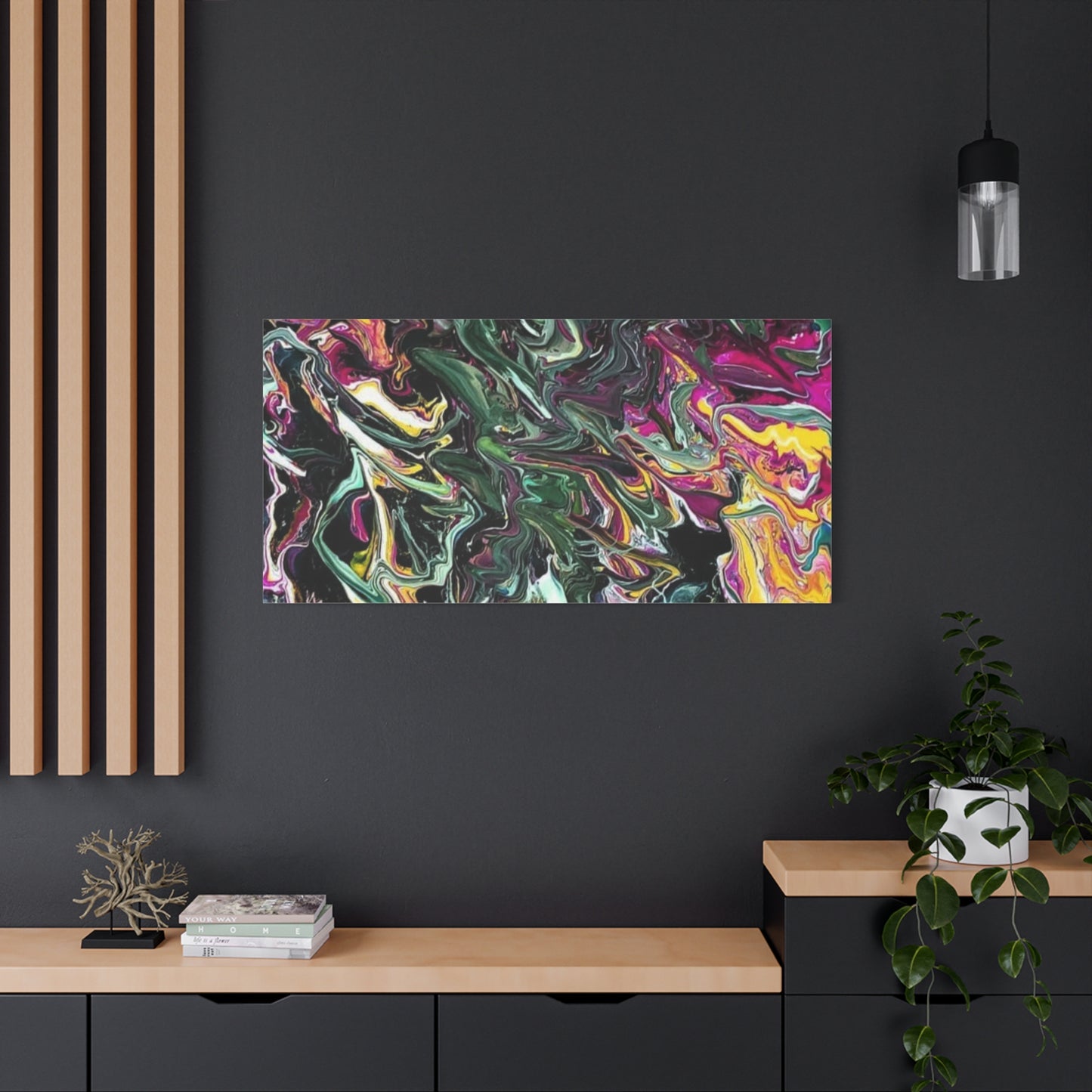 chaos in the garden - Abstract Fluid Art Matte Canvas Print - Colorful Swirl Wall Art