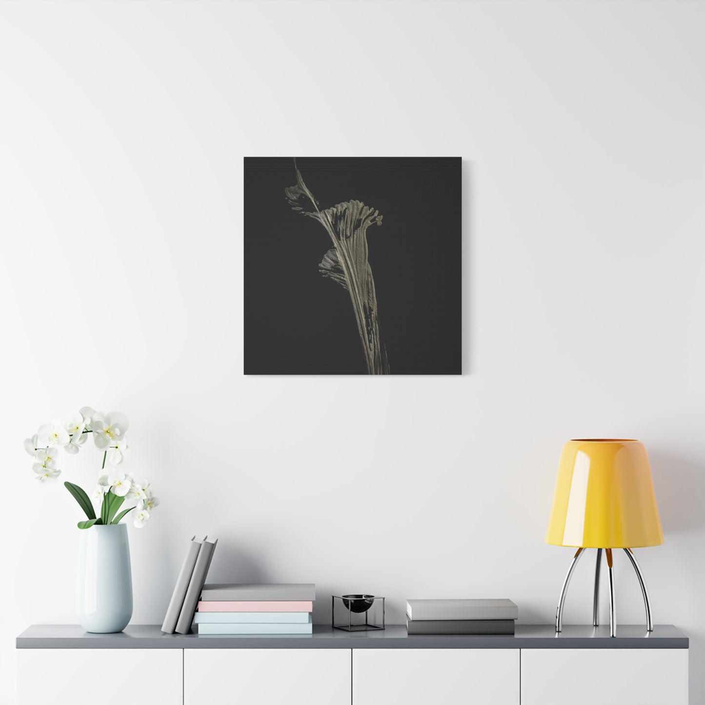Calla Lilly - Minimalist Botanical Canvas Print — Monochrome Flower Art on Black Matte