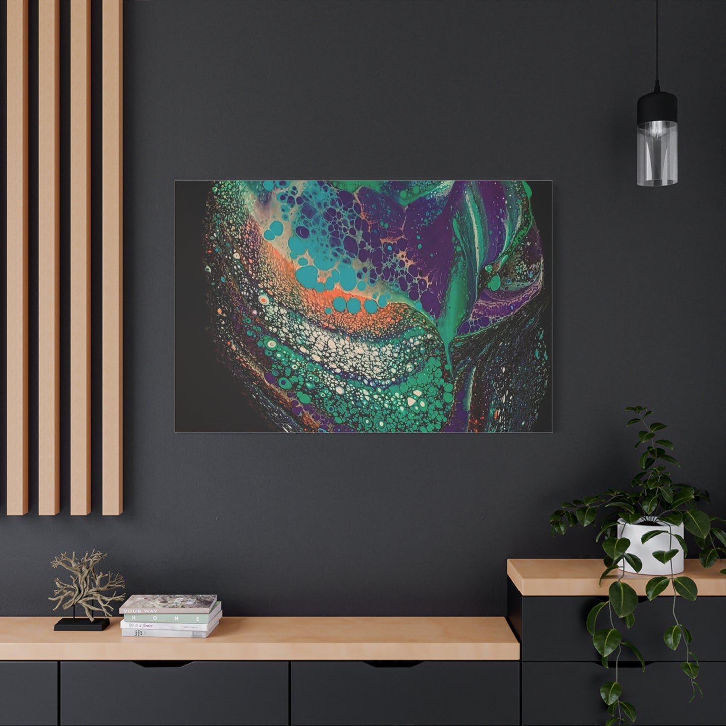 Abstract Fluid Art Canvas Print — Teal, Purple & Gold Swirl Matte Stretched Wall Art