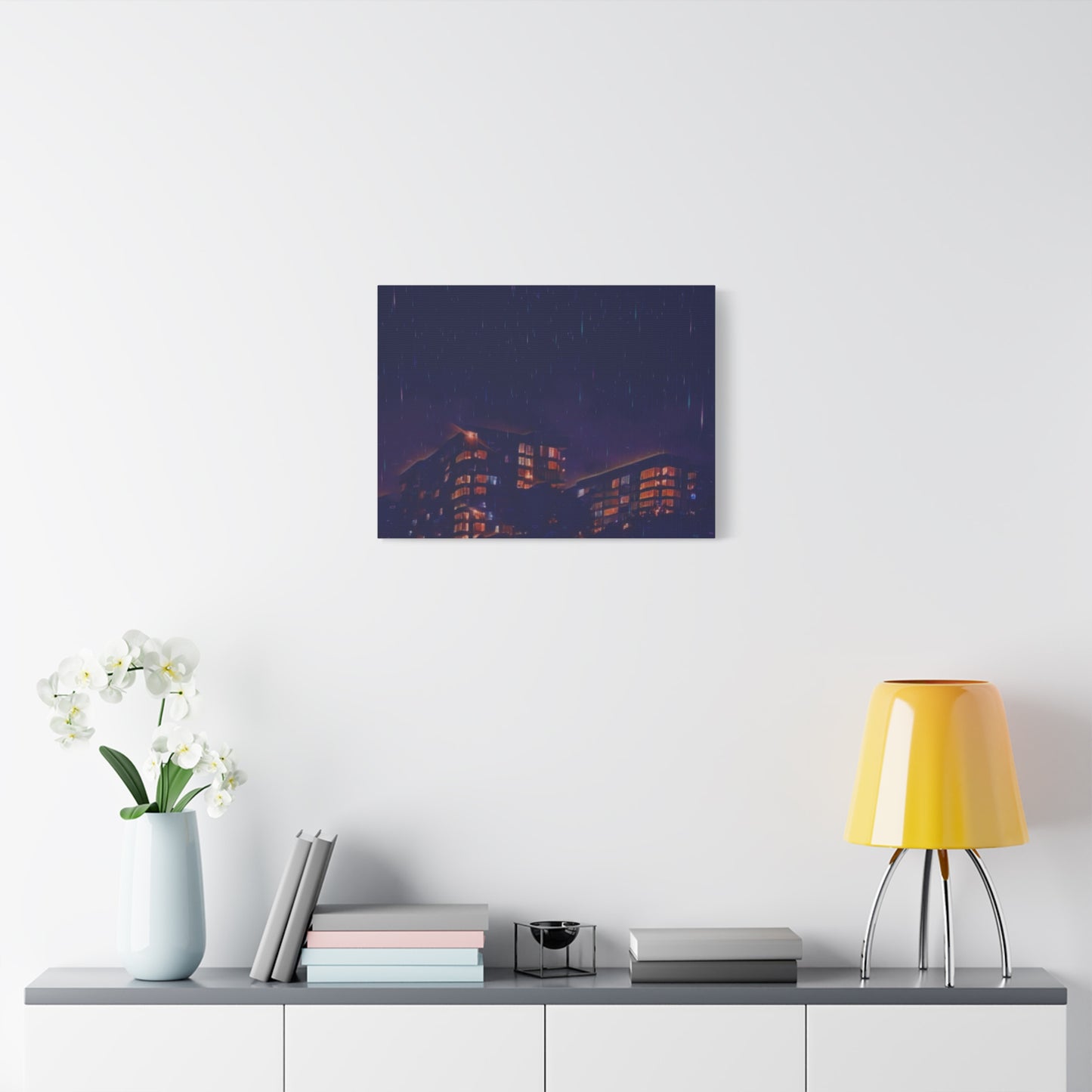 Neon Percipitation @ night - Canvas Print — Moody Urban Wall Art