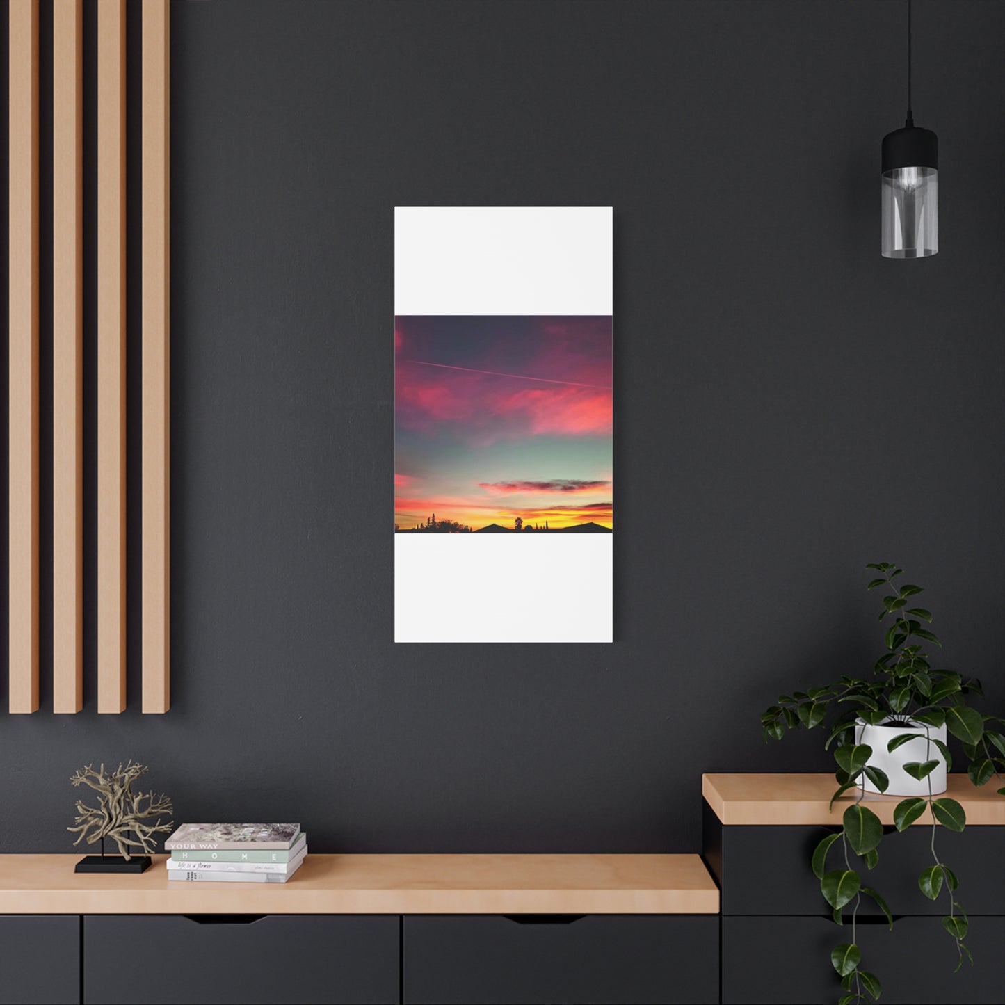 pink sky at morning - Horizon Matte Canvas Print — Vibrant Pink & Teal Sky Wall Art, Stretched 1.25"