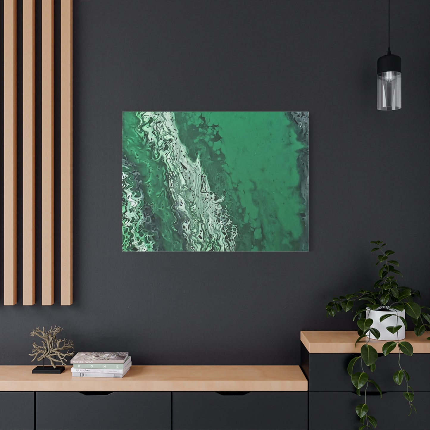 Emerald Wave Abstract Canvas Print — Matte Stretched Wall Art