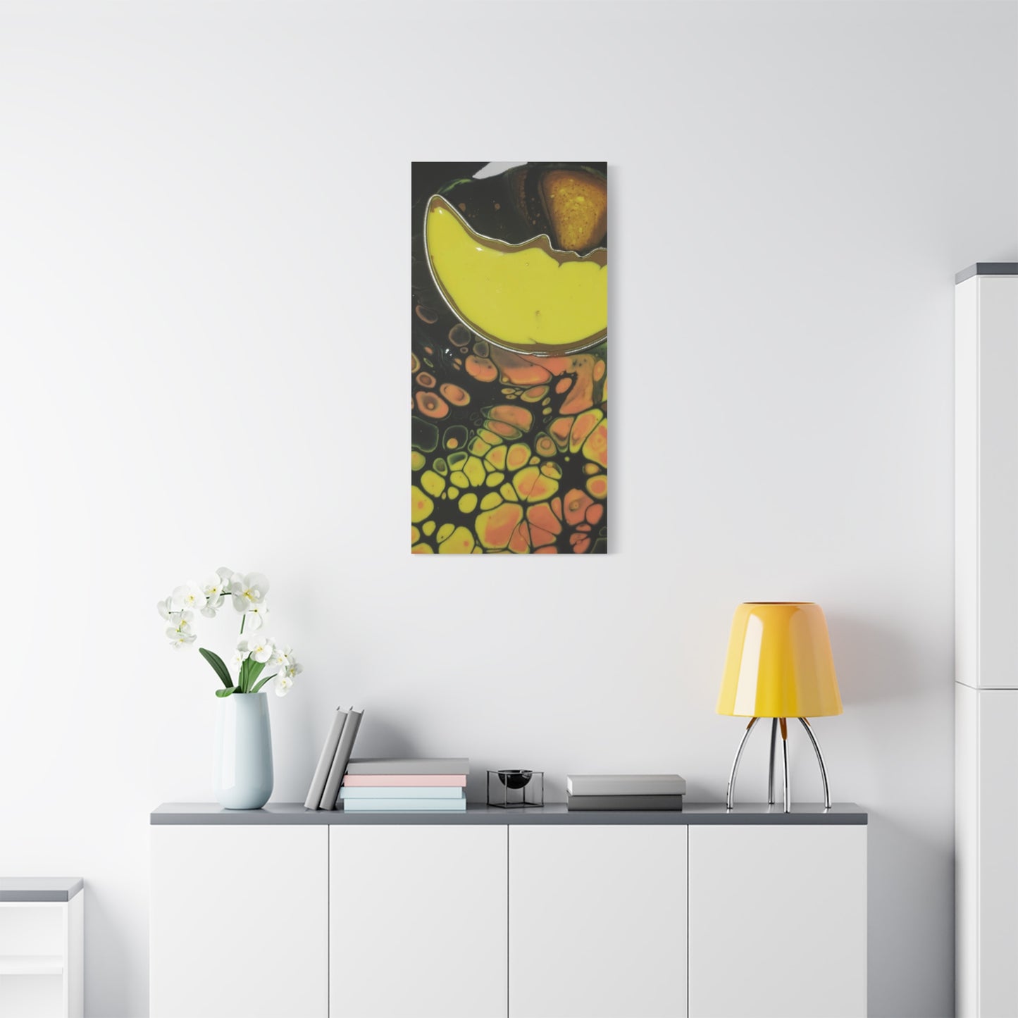 Abstract Fluid Art Canvas Print — Yellow & Black Cell Pour
