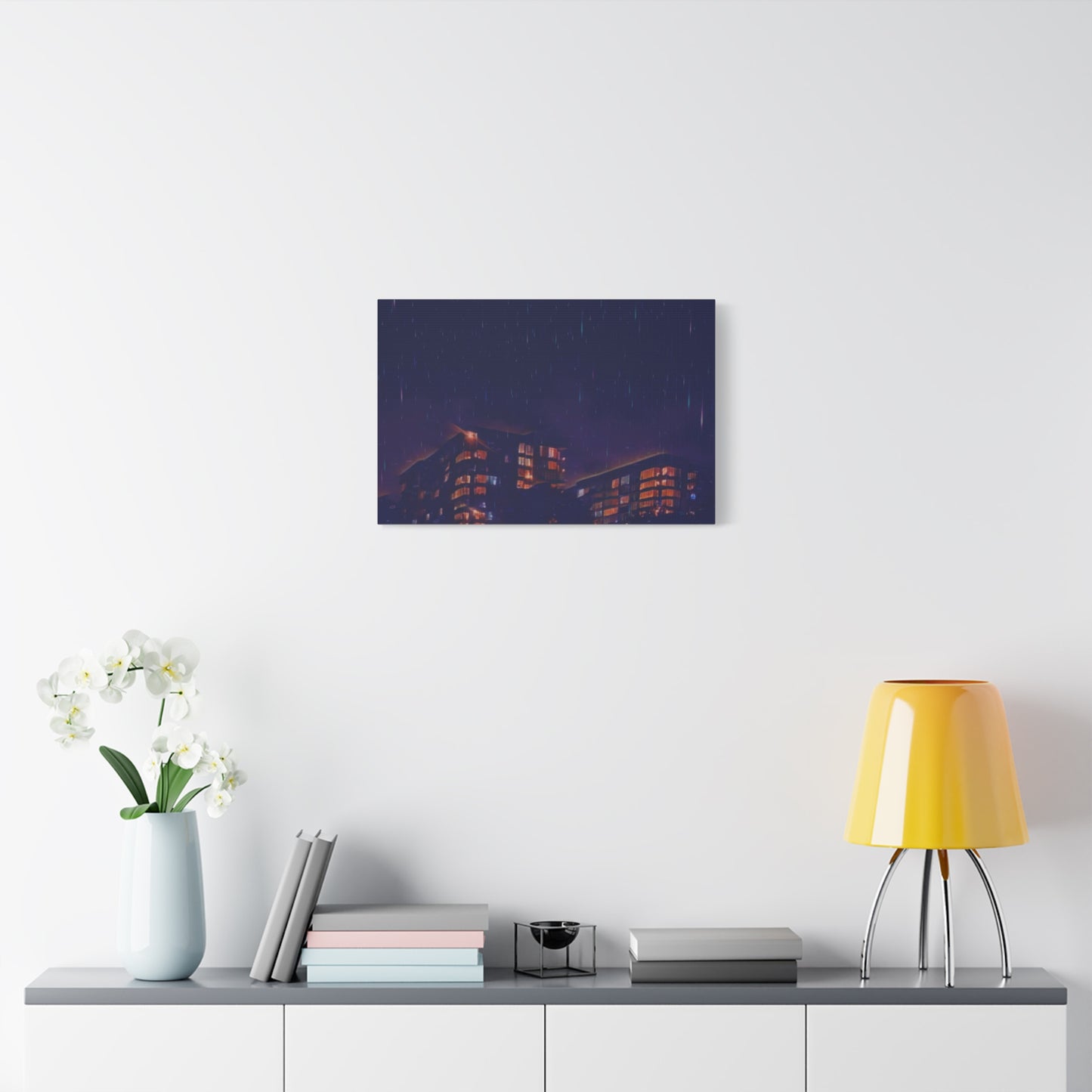 Neon Percipitation @ night - Canvas Print — Moody Urban Wall Art