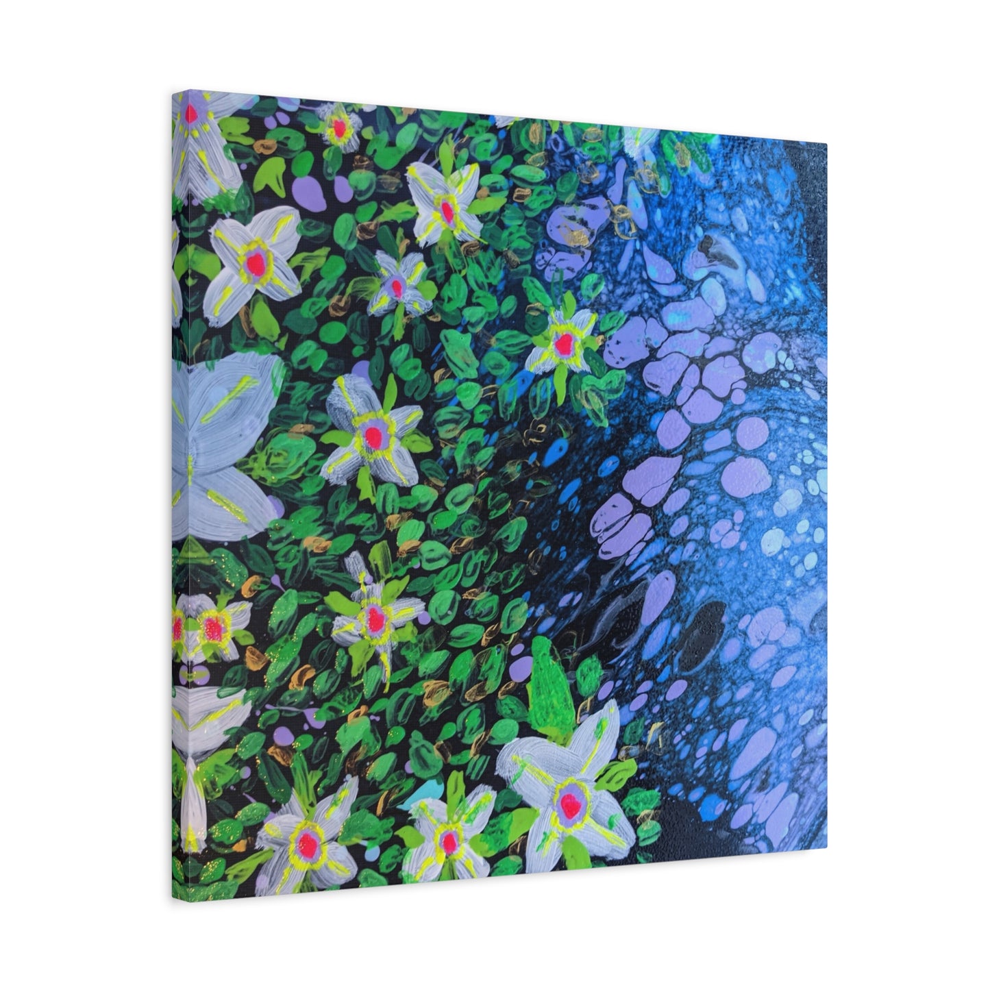 Floetrol&Flowers -  Reef Matte Canvas Wall Art — Blue & Green Abstract Flower Painting