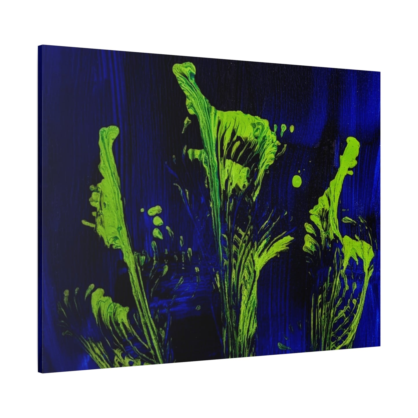calla_lillies_pt.2 - Neon Floral Abstract Canvas Print — Blue & Lime Stretched Wall Art