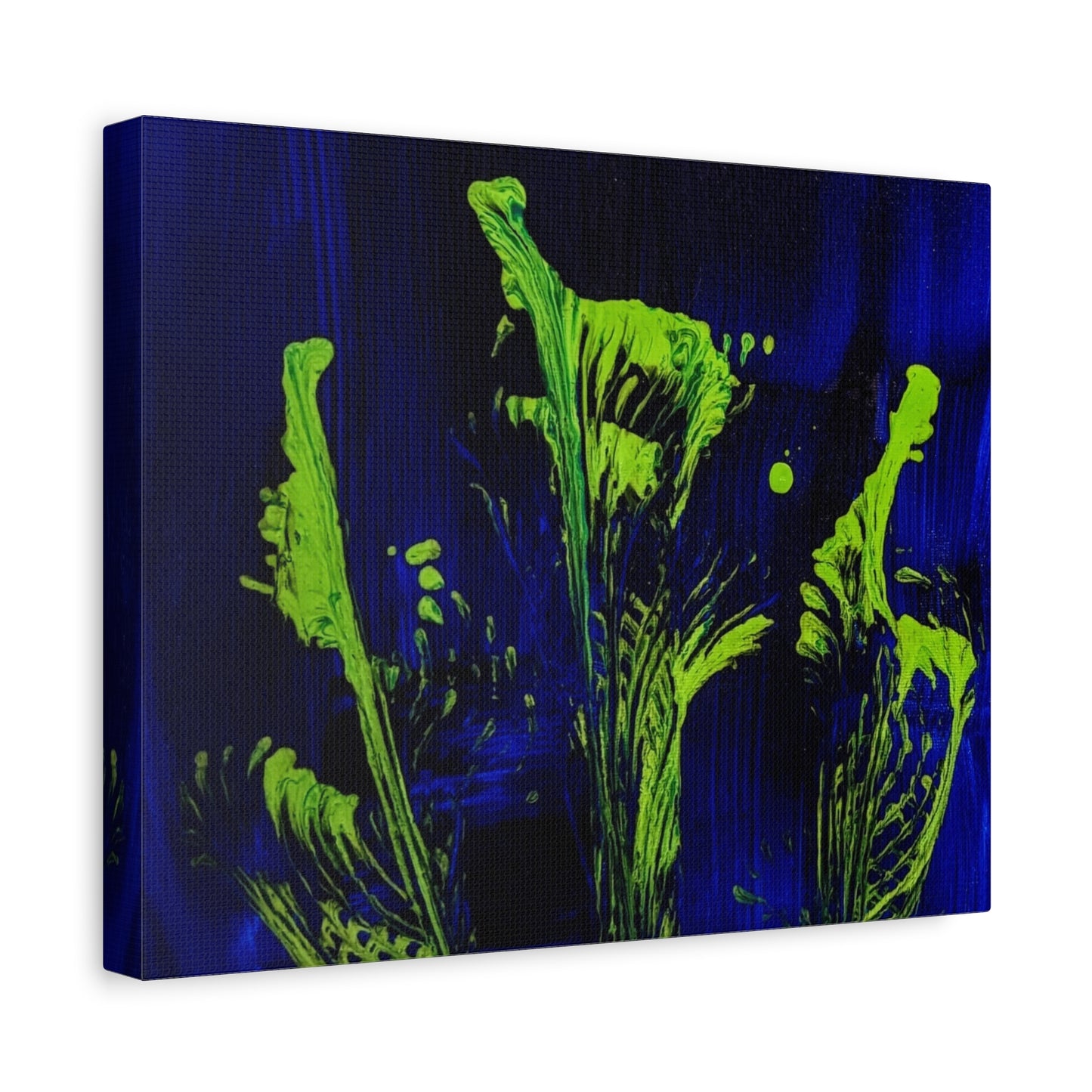 calla_lillies_pt.2 - Neon Floral Abstract Canvas Print — Blue & Lime Stretched Wall Art