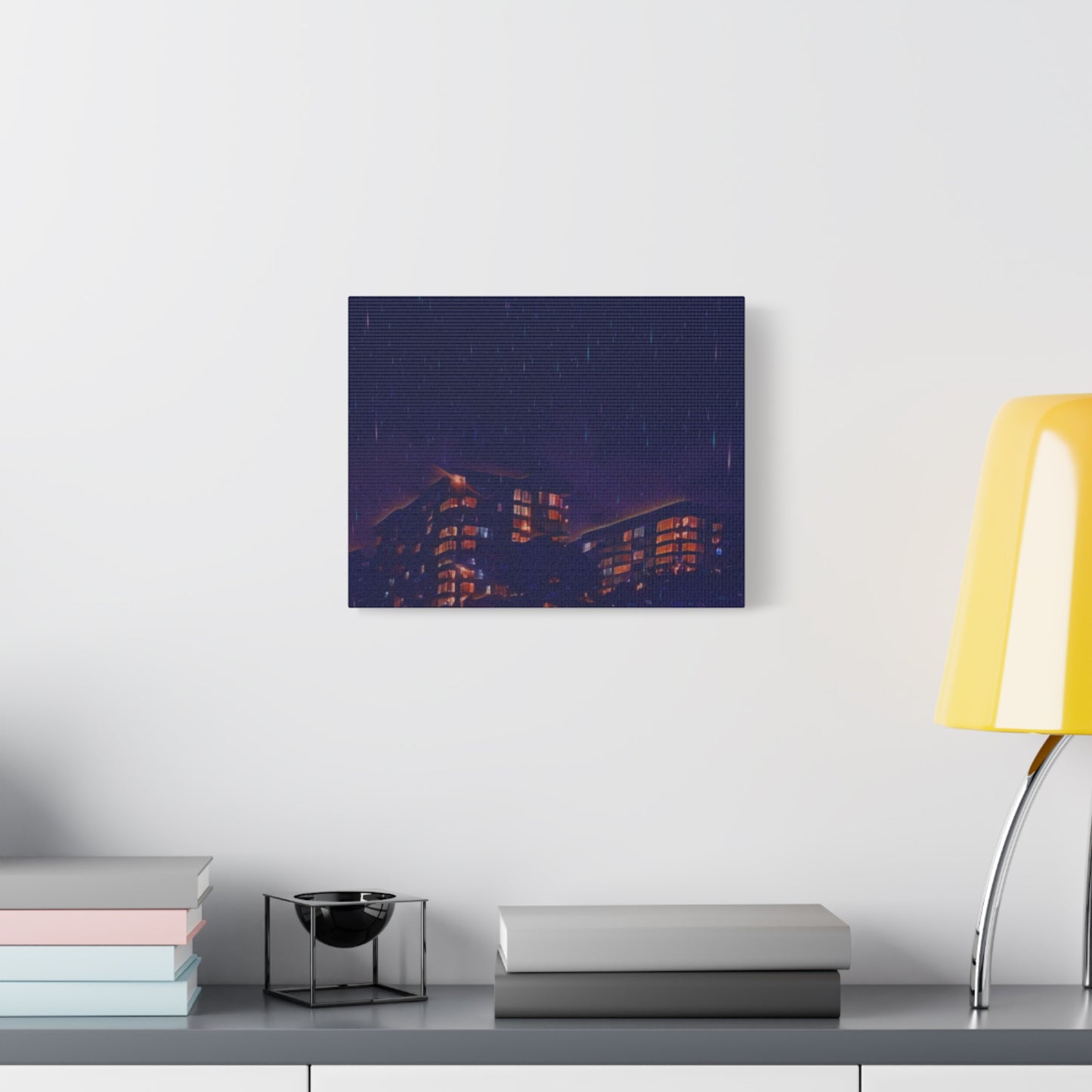 Neon Percipitation @ night - Canvas Print — Moody Urban Wall Art
