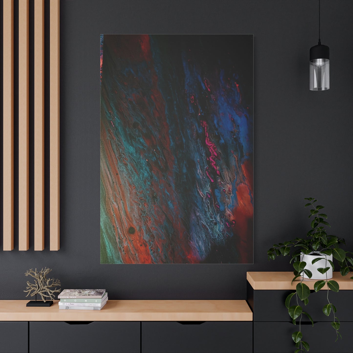 Abstract Fluid Art Canvas Wall Art - Jupiter pour — Vibrant Ocean Night Matte Stretched Canvas