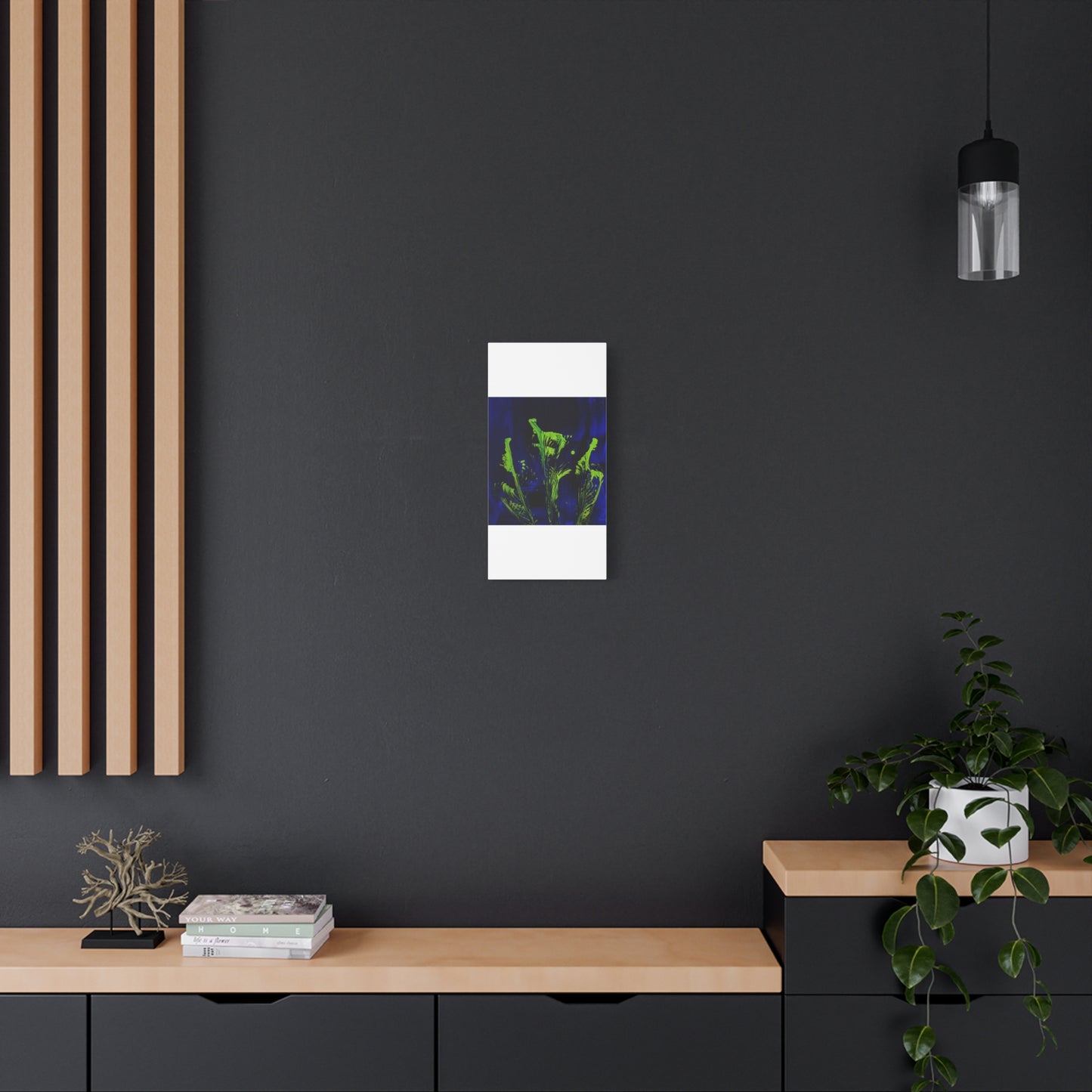 calla_lillies_pt.2 - Neon Floral Abstract Canvas Print — Blue & Lime Stretched Wall Art