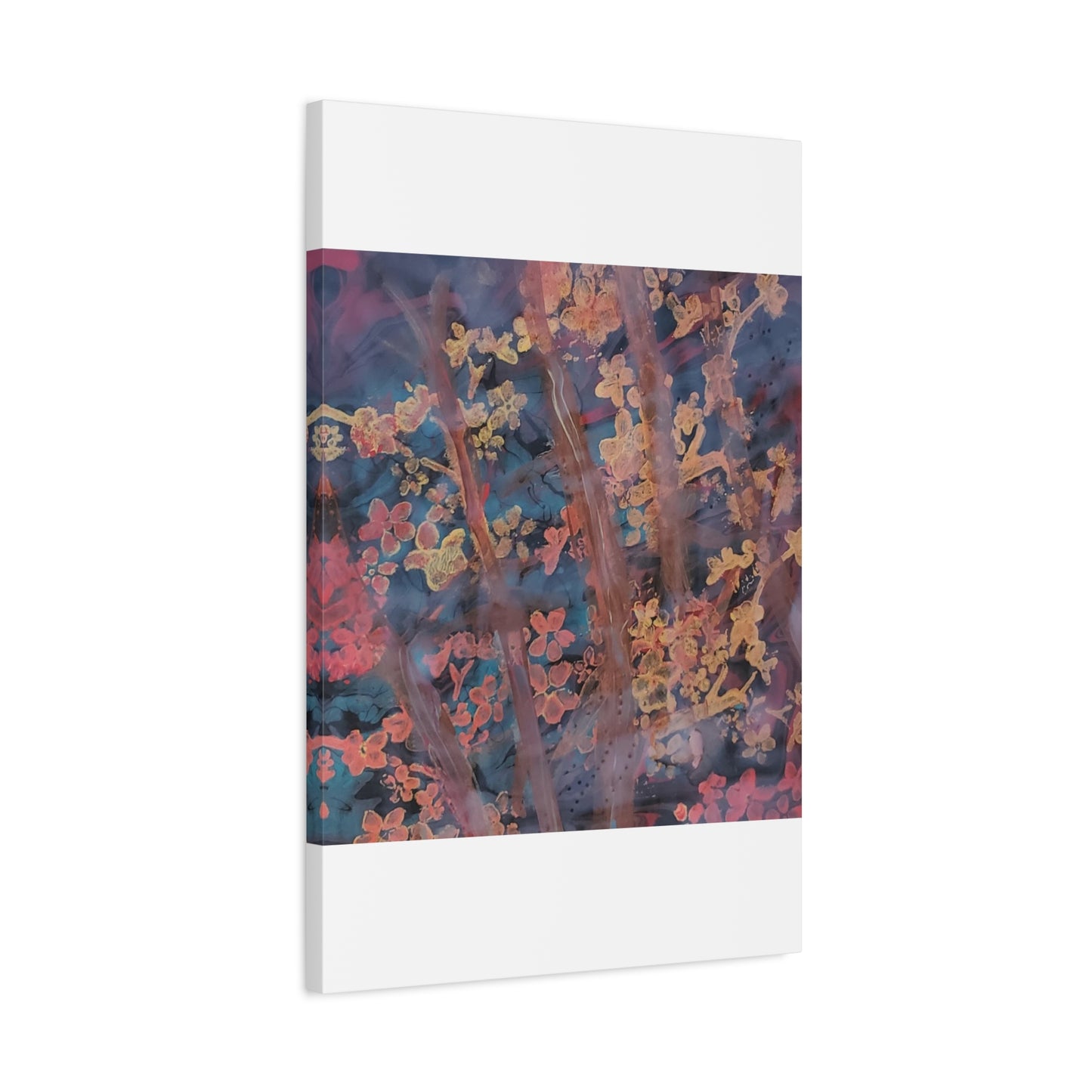Abstract Floral Canvas Print — Moody Pink & Blue Stretched Wall Art