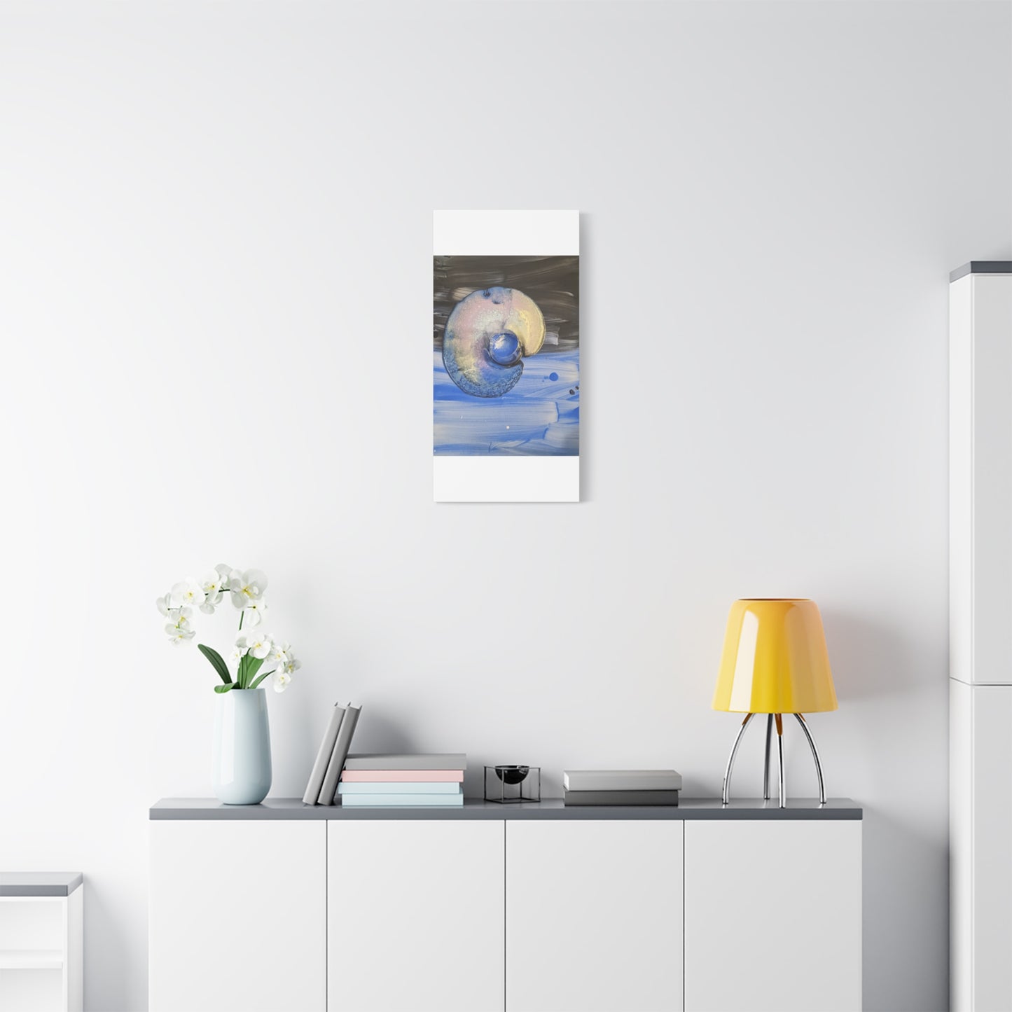 the nautilus - Abstract Blue Spiral Matte Canvas Art - Nautical Coastal Wall Decor