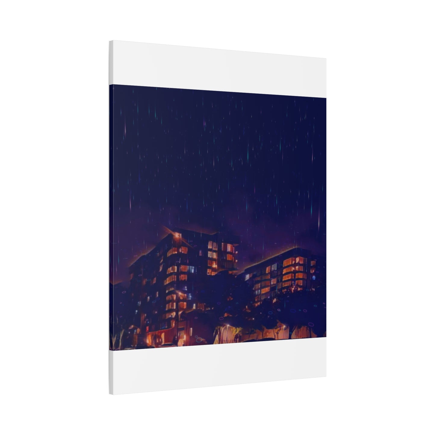 Neon Percipitation @ night - Canvas Print — Moody Urban Wall Art