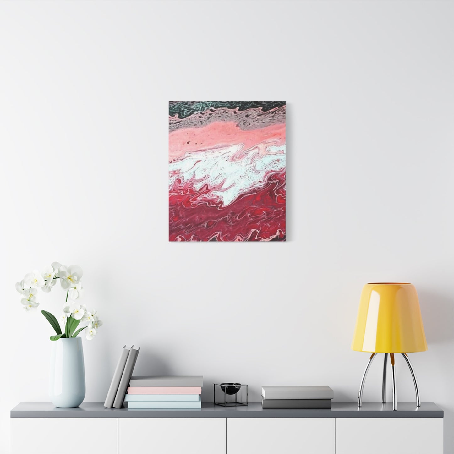 Abstract Pink & Red Fluid Art Canvas — Matte Stretched Wall Art