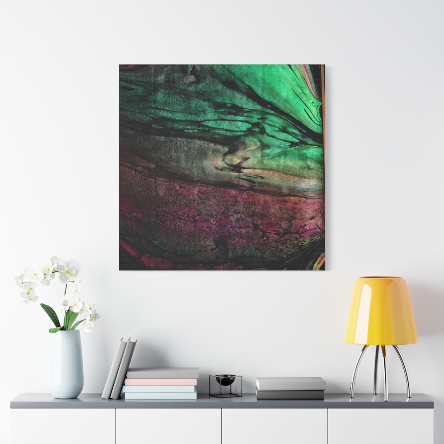 flame tempered pour - Abstract Teal & Magenta Canvas Wall Art — Matte Stretched 1.25"
