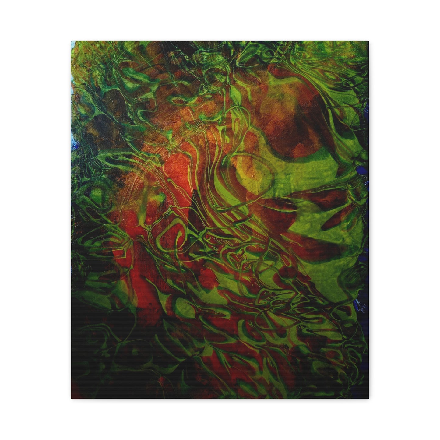 Abstract Green & Red Fluid Art Canvas Print