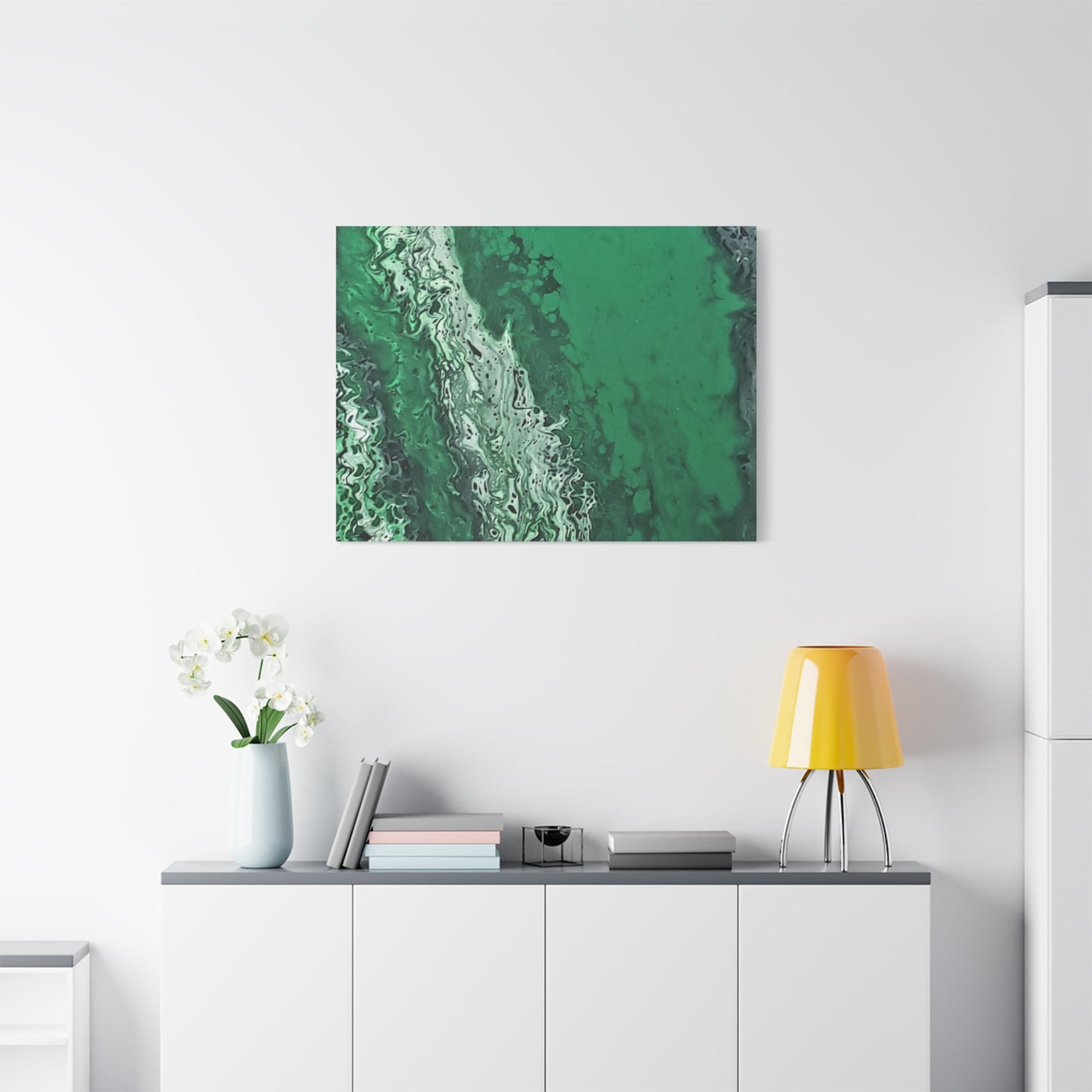 Emerald Wave Abstract Canvas Print — Matte Stretched Wall Art