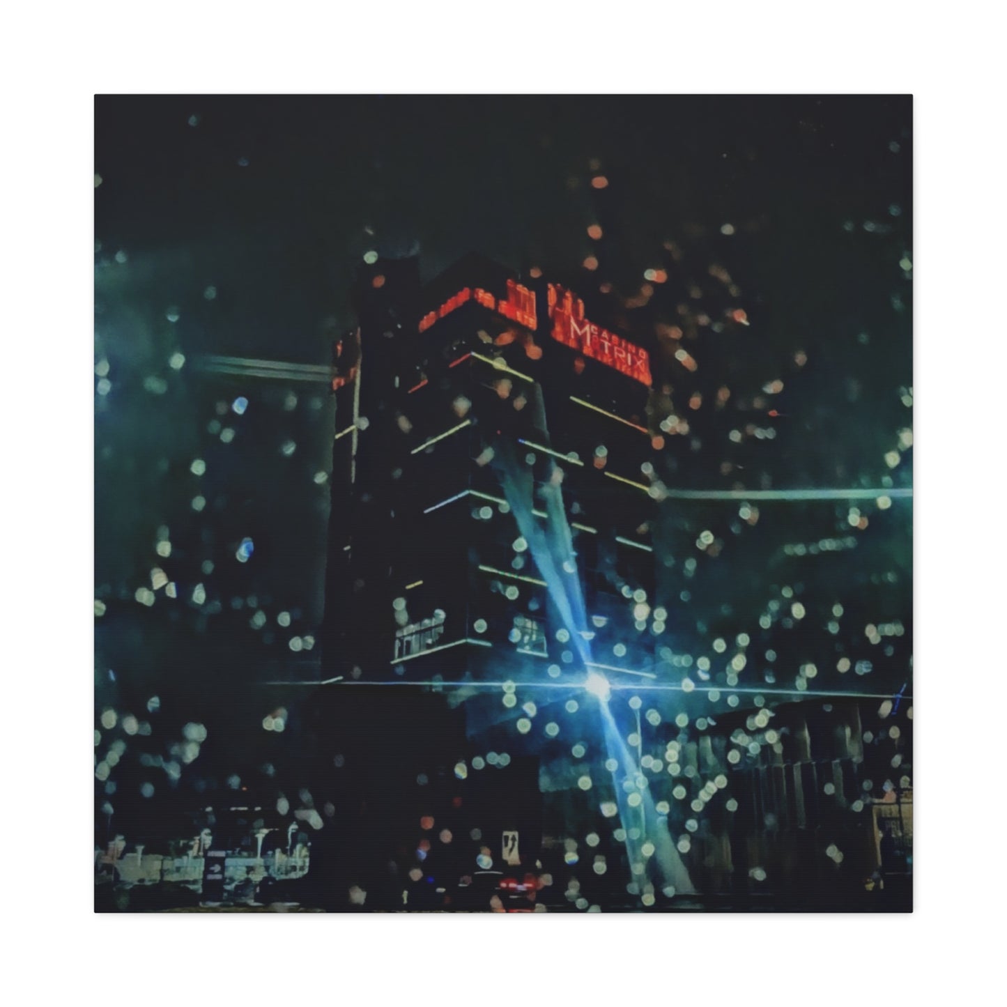 matrix @night Canvas Print — Moody Rainy Urban Wall Art (Matte Stretched)