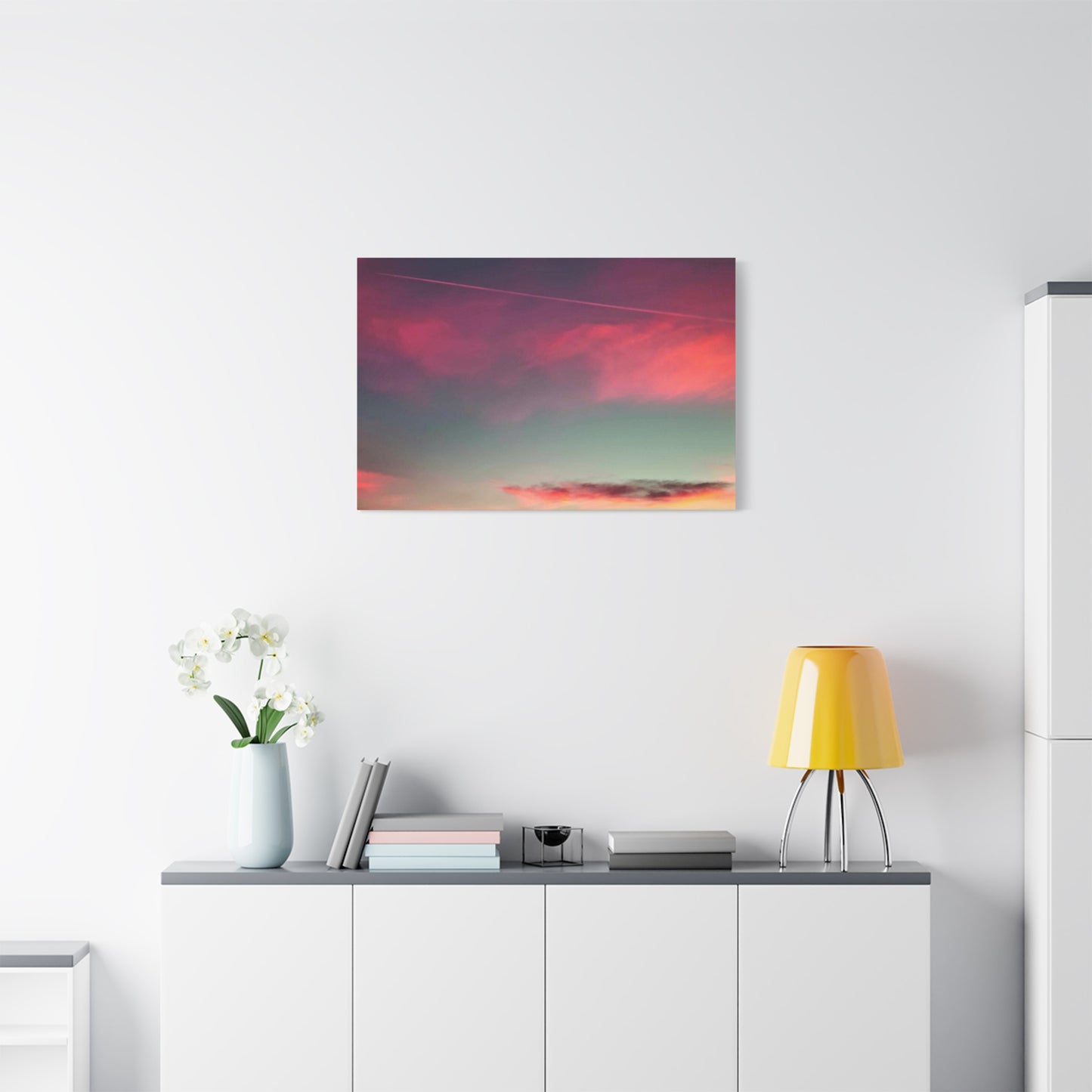 pink sky at morning - Horizon Matte Canvas Print — Vibrant Pink & Teal Sky Wall Art, Stretched 1.25"