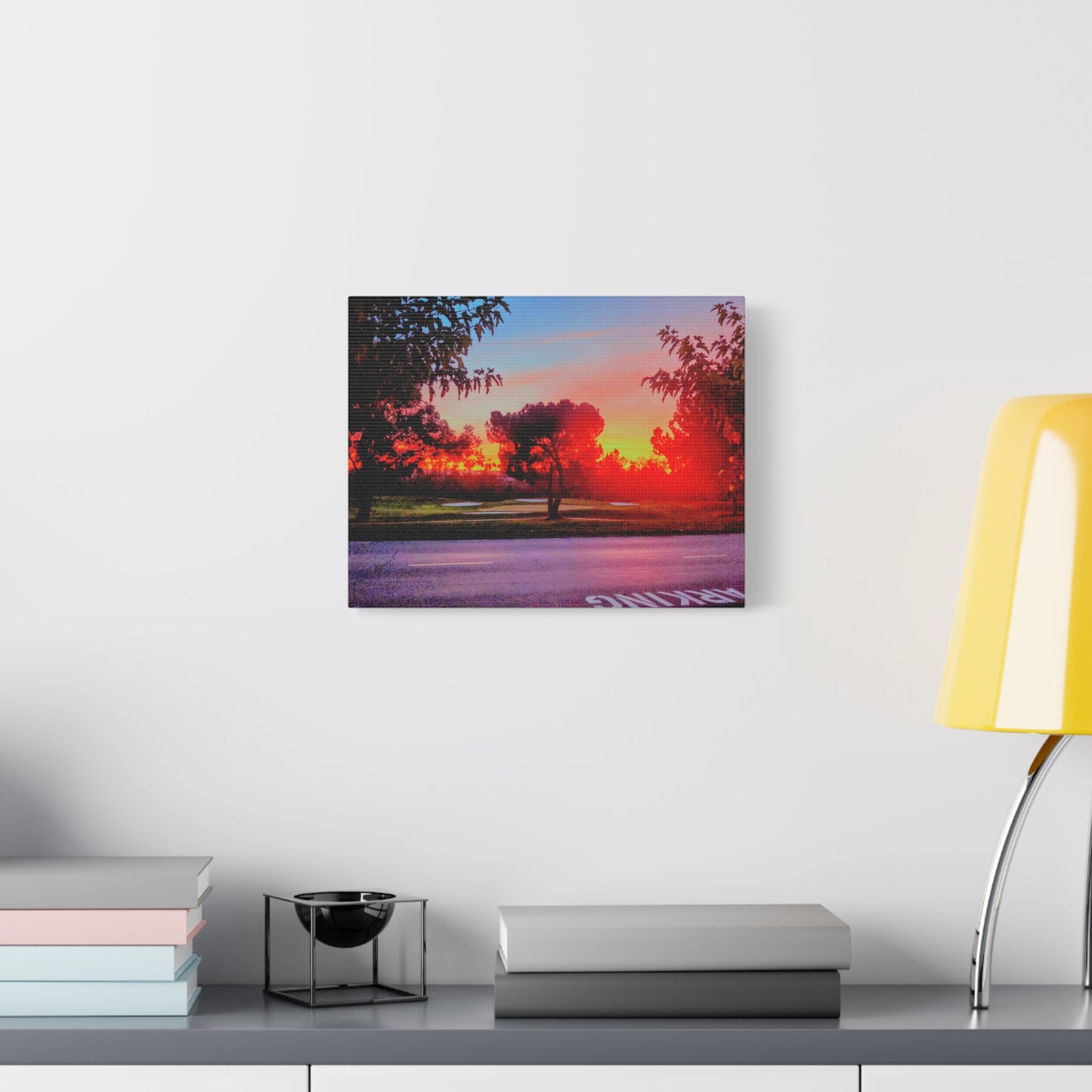 4th green @muni - Sunset Park Matte Canvas Print — Vibrant Red & Orange Landscape Wall Art
