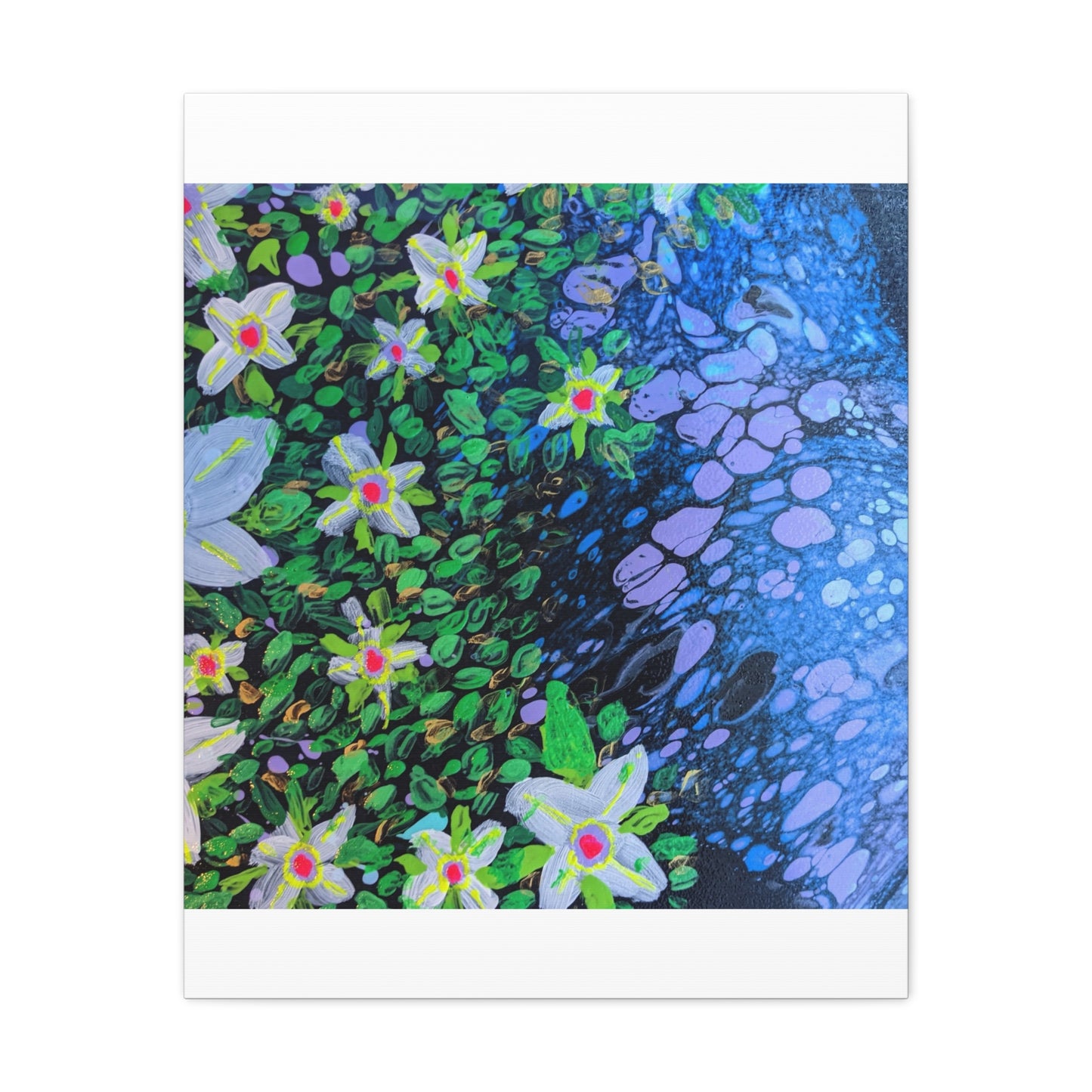 Floetrol&Flowers -  Reef Matte Canvas Wall Art — Blue & Green Abstract Flower Painting