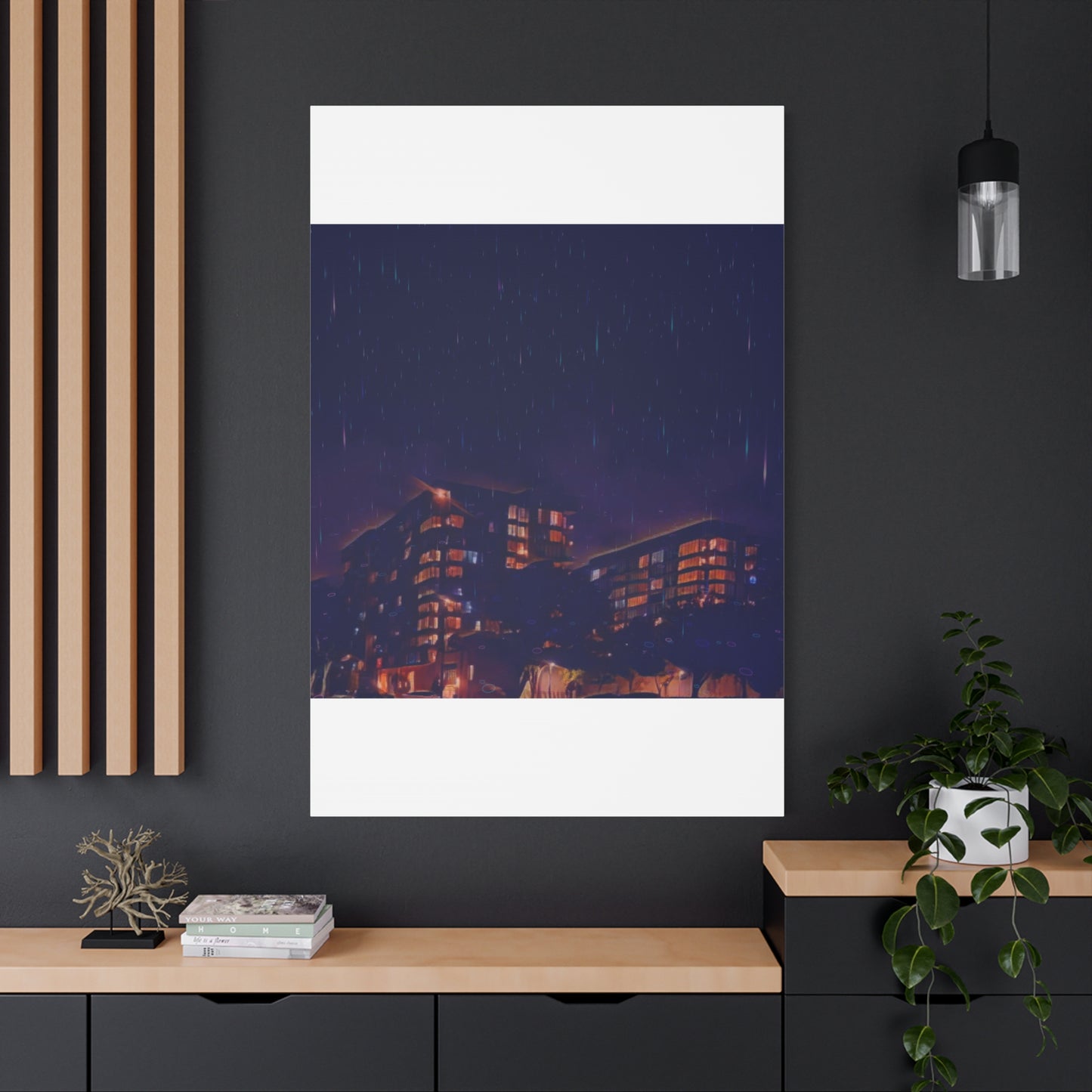 Neon Percipitation @ night - Canvas Print — Moody Urban Wall Art