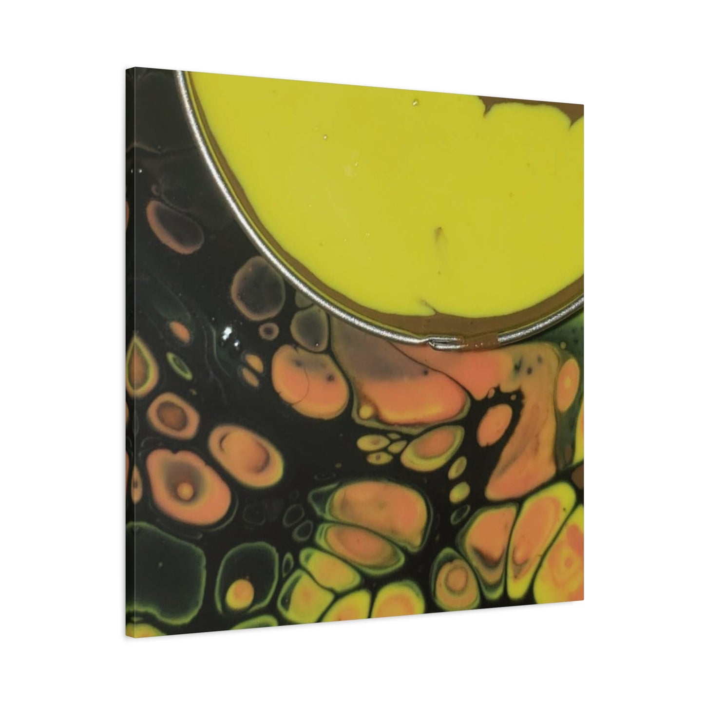 Abstract Fluid Art Canvas Print — Yellow & Black Cell Pour