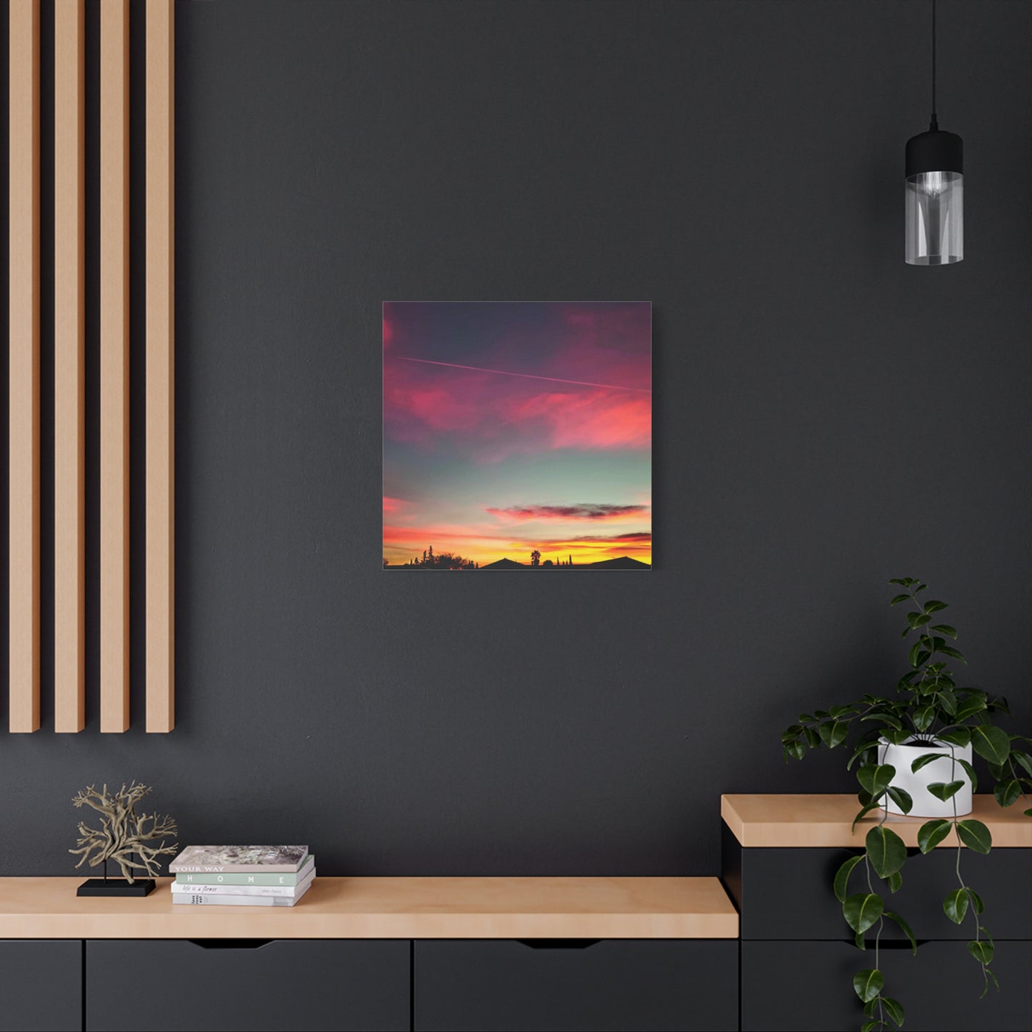 pink sky at morning - Horizon Matte Canvas Print — Vibrant Pink & Teal Sky Wall Art, Stretched 1.25"