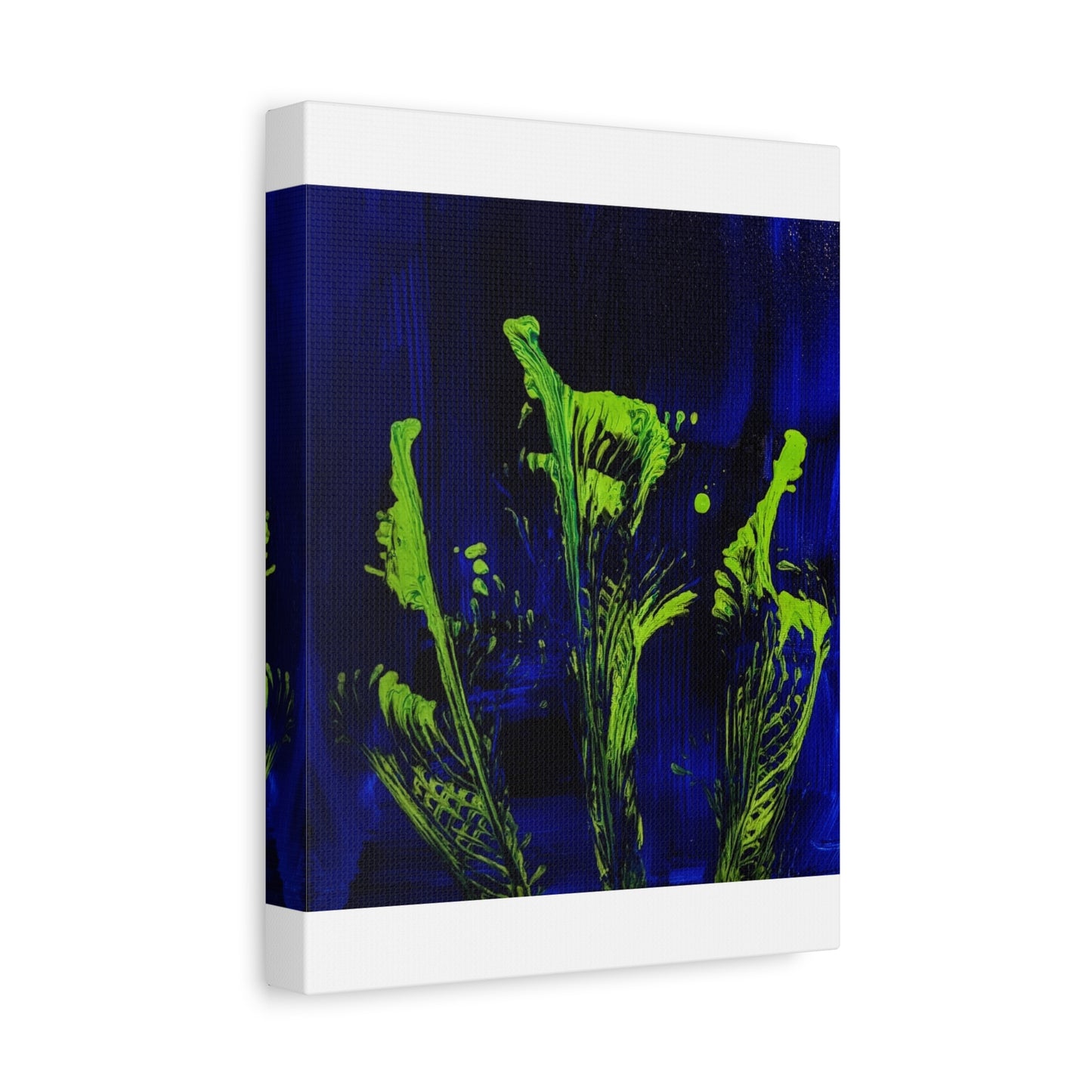 calla_lillies_pt.2 - Neon Floral Abstract Canvas Print — Blue & Lime Stretched Wall Art