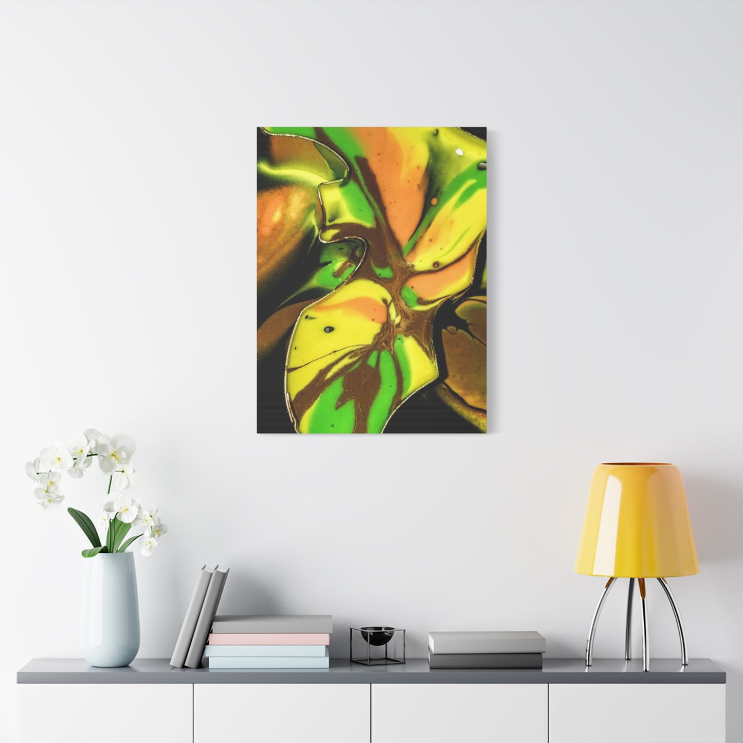 Abstract Green & Gold Fluid Art Matte Canvas Print (Stretched)