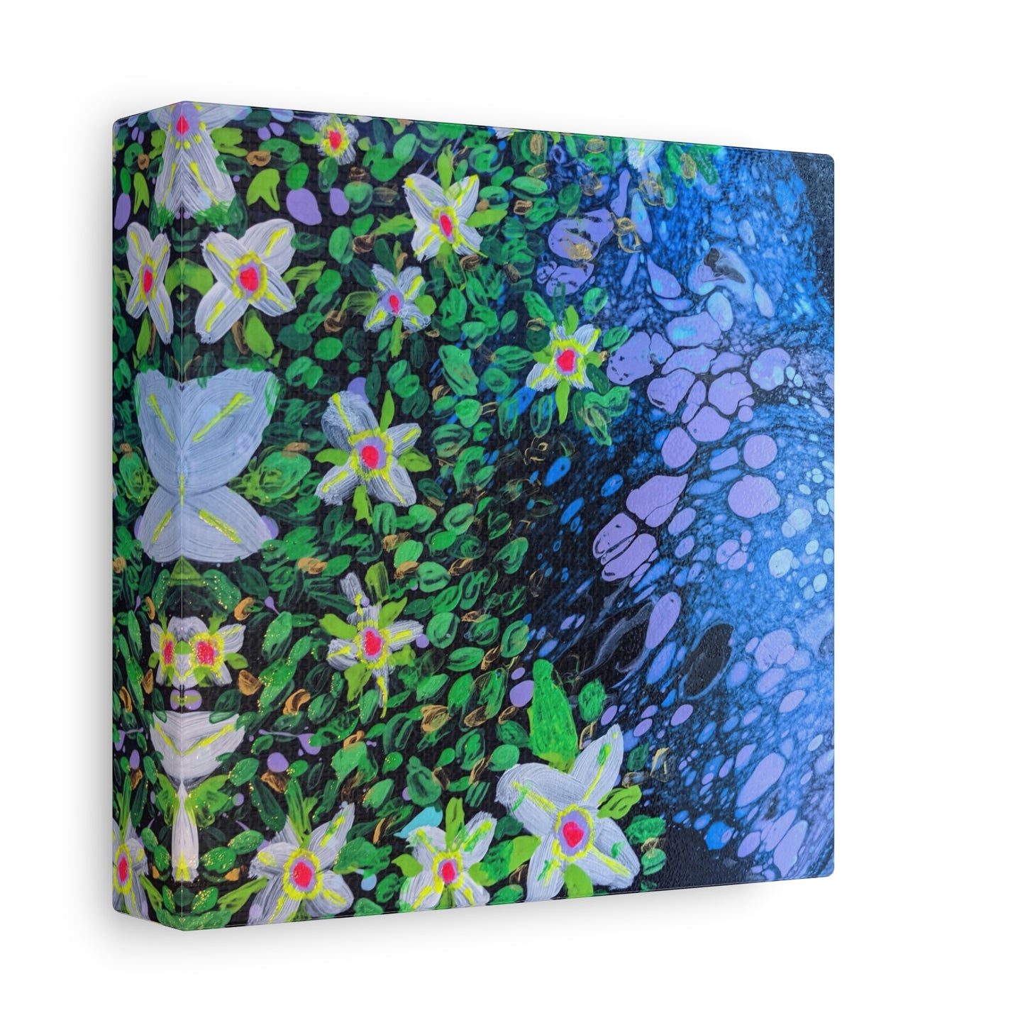 Floetrol&Flowers -  Reef Matte Canvas Wall Art — Blue & Green Abstract Flower Painting
