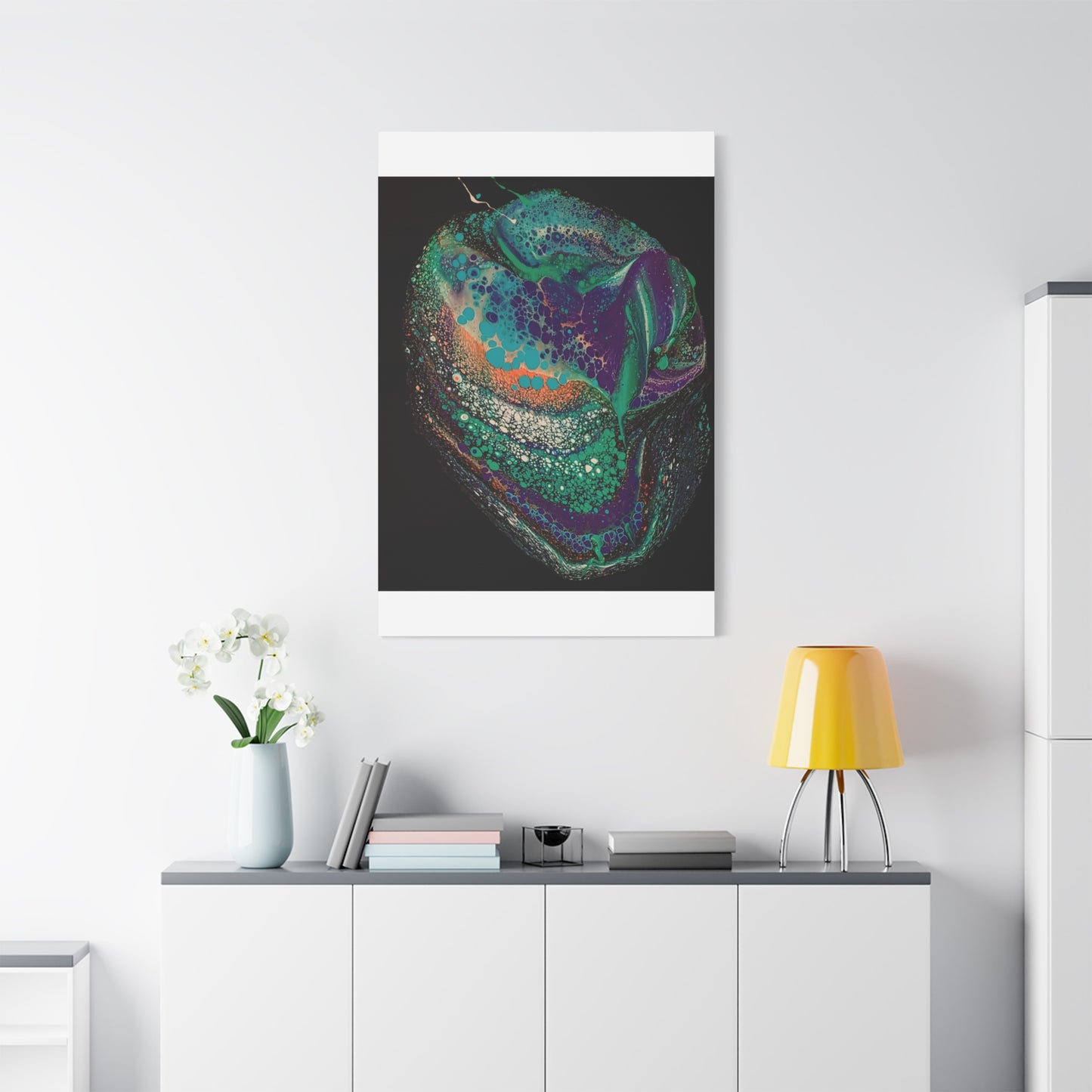 Abstract Fluid Art Canvas Print — Teal, Purple & Gold Swirl Matte Stretched Wall Art