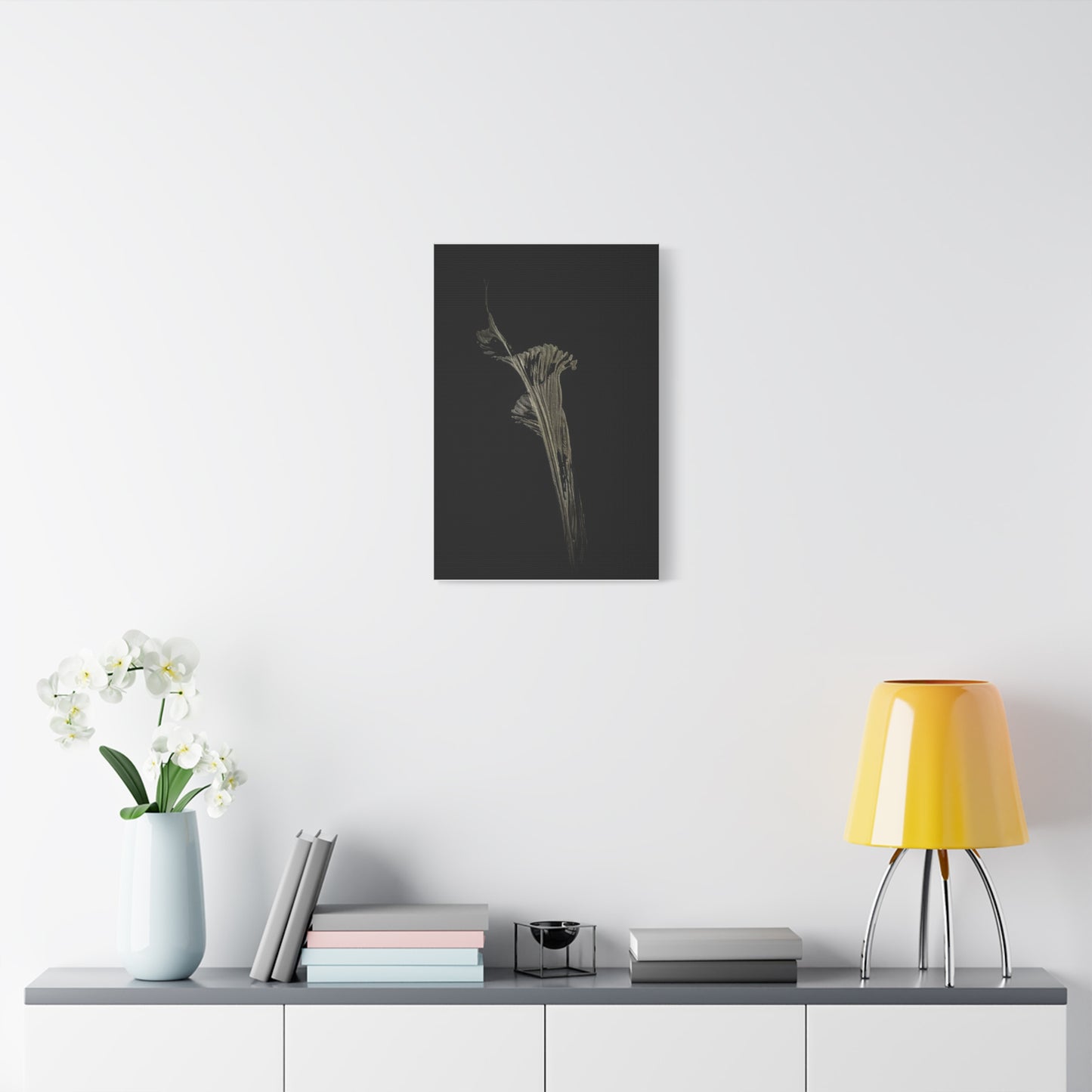Calla Lilly - Minimalist Botanical Canvas Print — Monochrome Flower Art on Black Matte