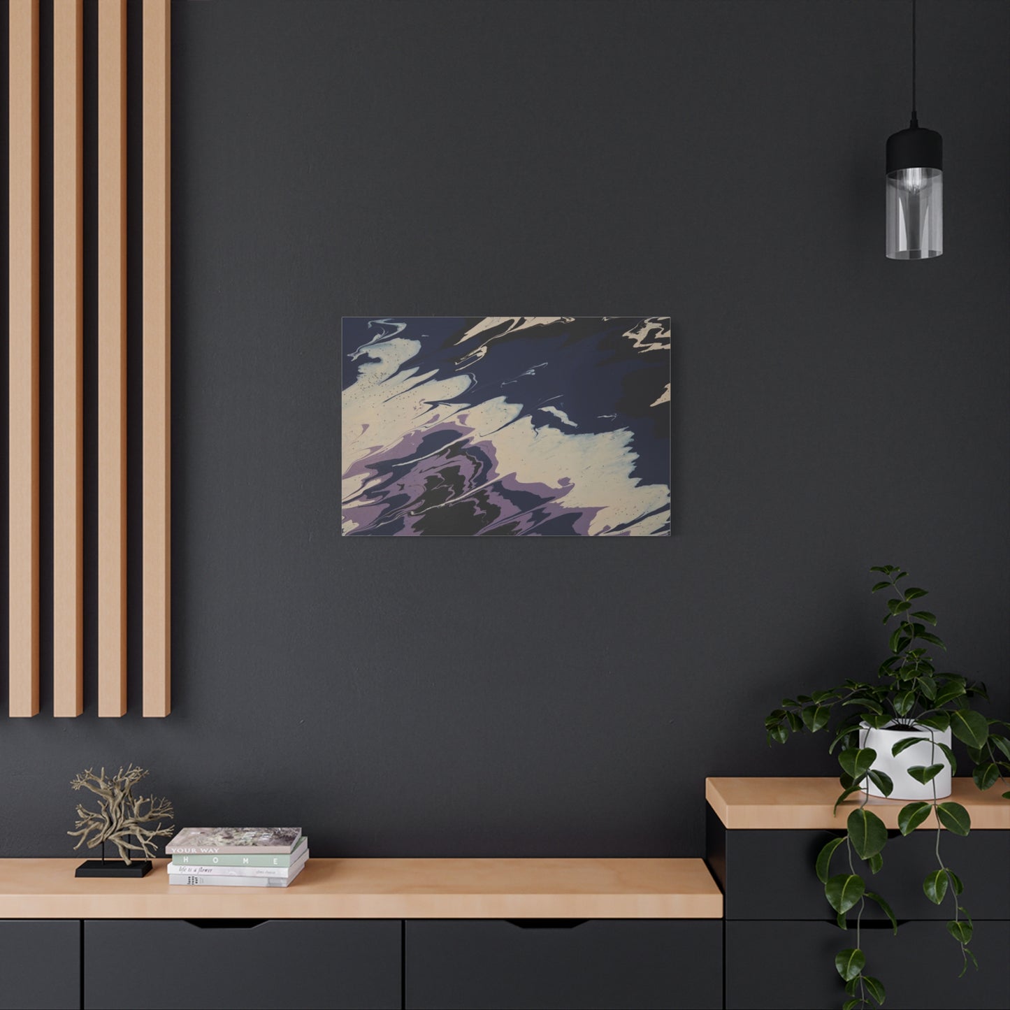Abstract Navy & Lavender Wave Matte Stretched Canvas (1.25")