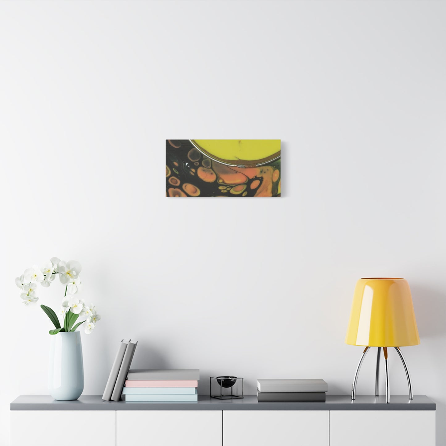 Abstract Fluid Art Canvas Print — Yellow & Black Cell Pour