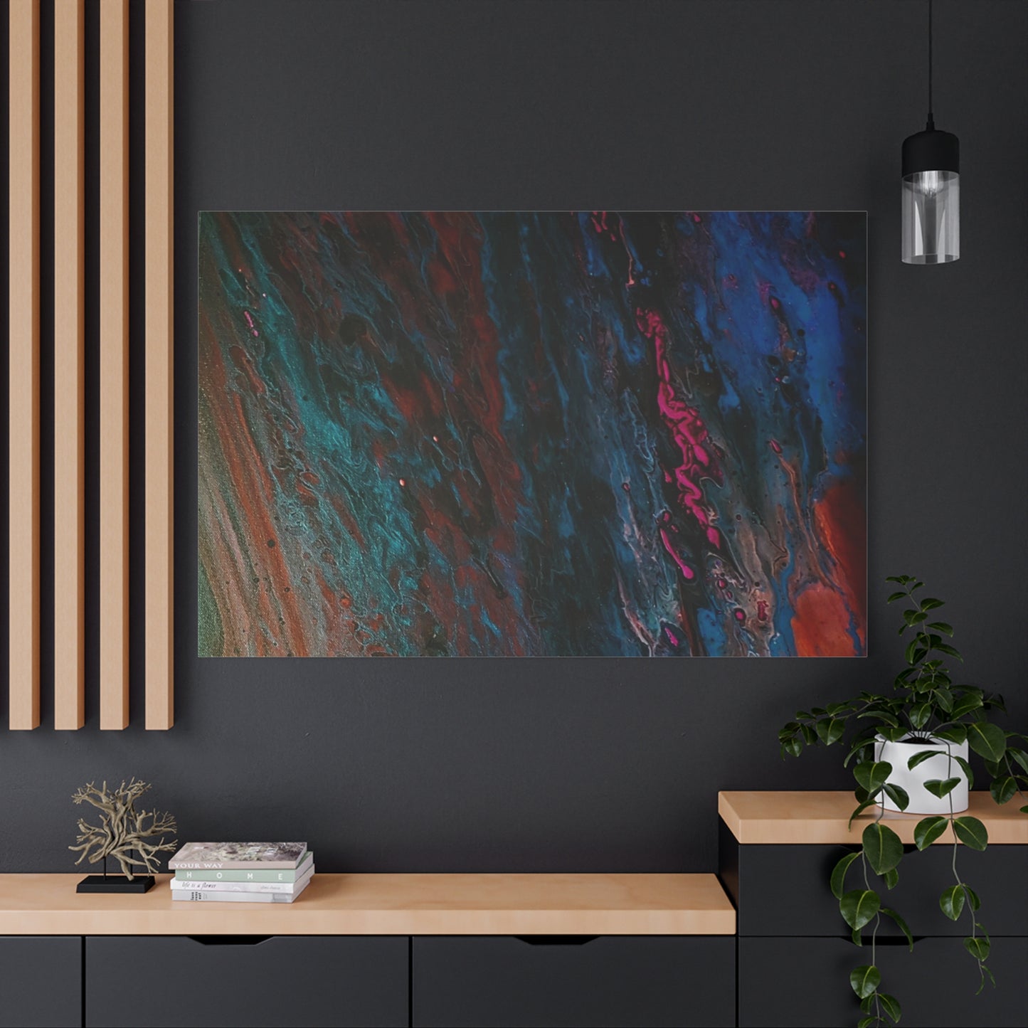 Abstract Fluid Art Canvas Wall Art - Jupiter pour — Vibrant Ocean Night Matte Stretched Canvas