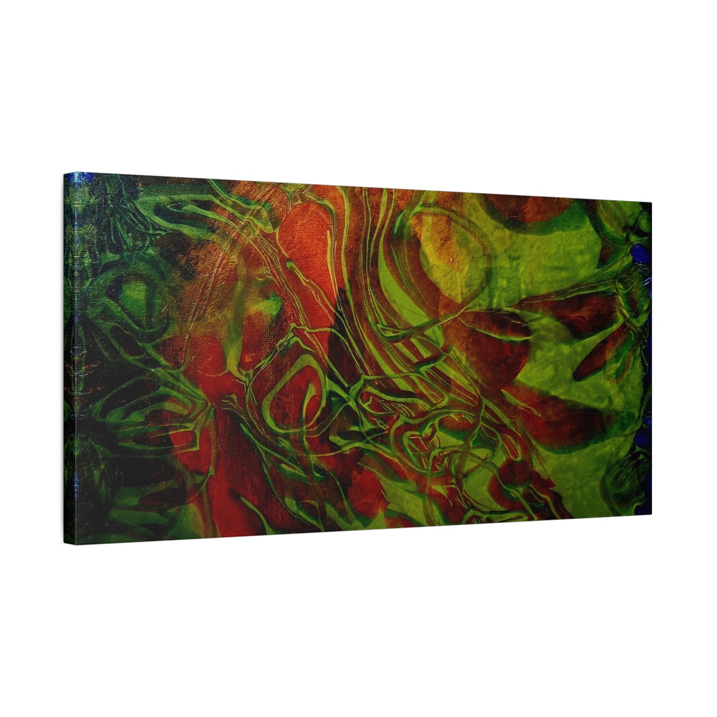 Abstract Green & Red Fluid Art Canvas Print